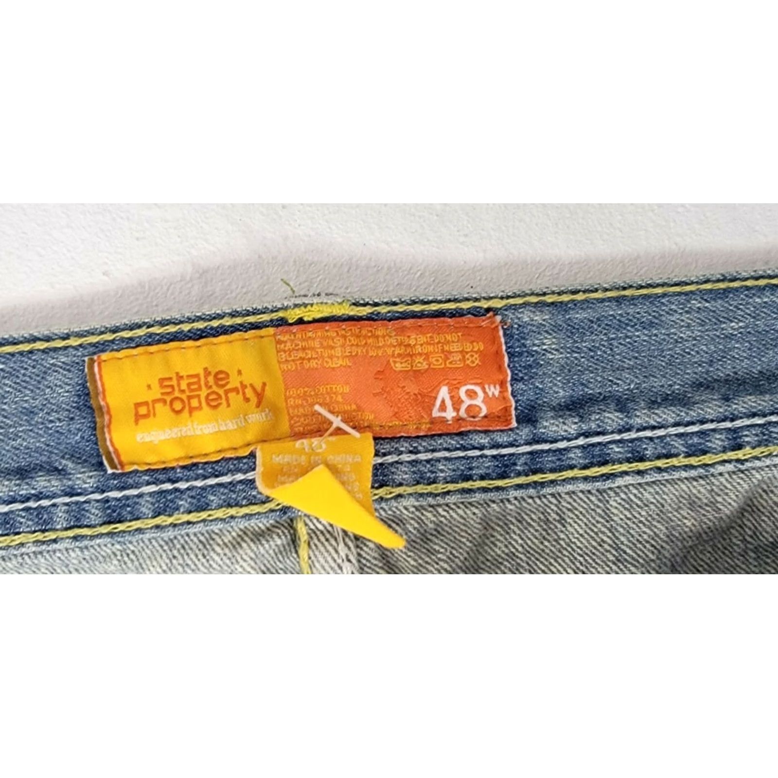 Vintage State Property Jeans Hip Hop Baggy Embroidered Sky Cloud Distressed 48 x 30 Denim Men's Regular Size 48 Inseam 30 Size US 32 / EU 48 - 7 Thumbnail