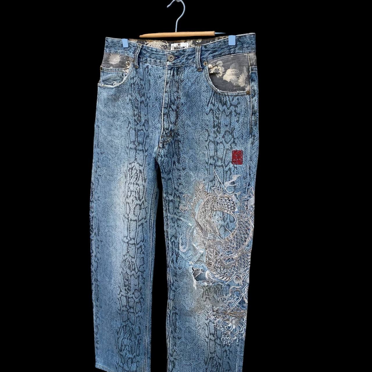 Karakuri Tamashii Distressed Karakuri Tamashii Snakeskin Dragon Embroidered Size US 33 - 5 Thumbnail
