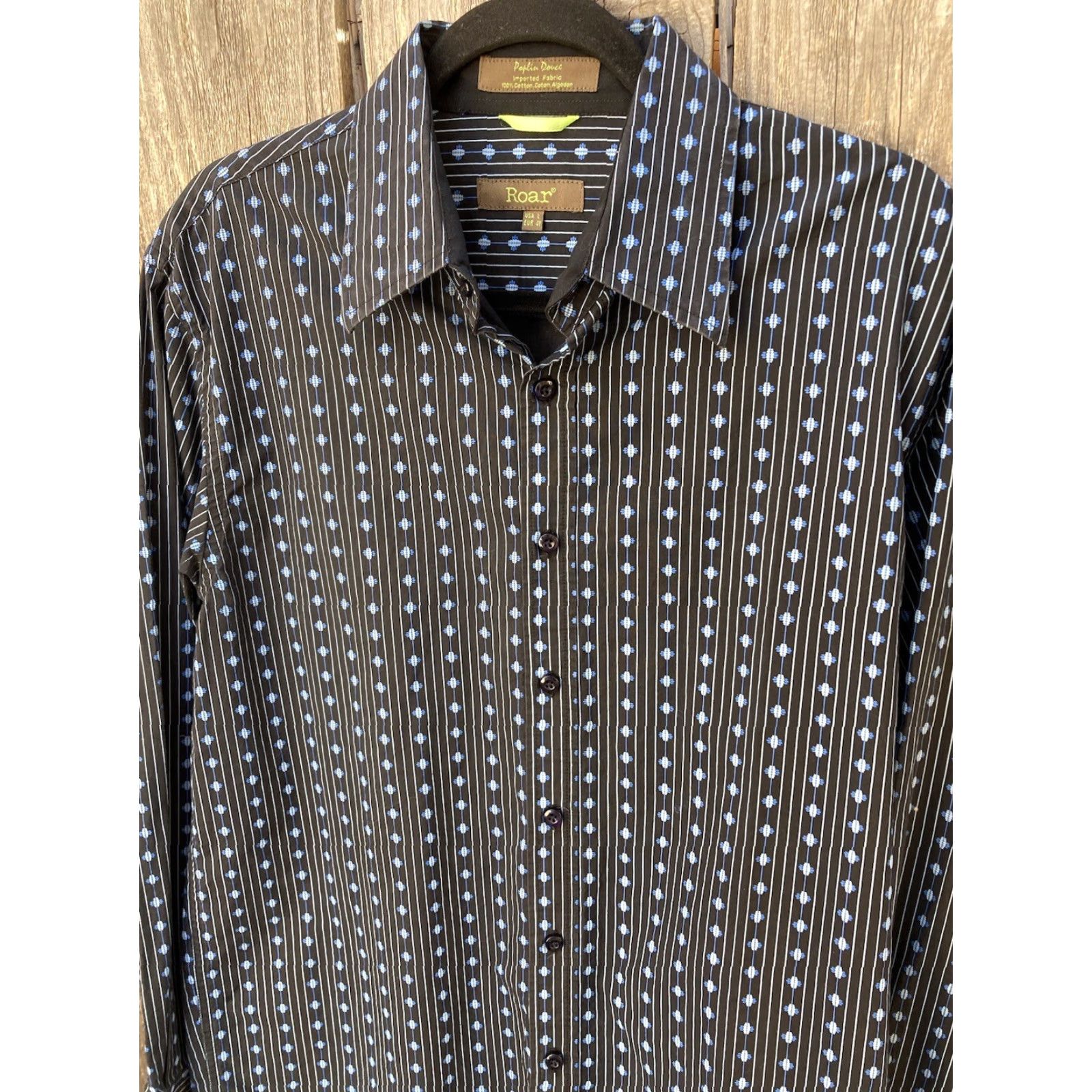 Roar Men's Roar Multicolor Geometric Button-Down Shirt L Poplin Cotton Dress Size 42R - 4 Thumbnail