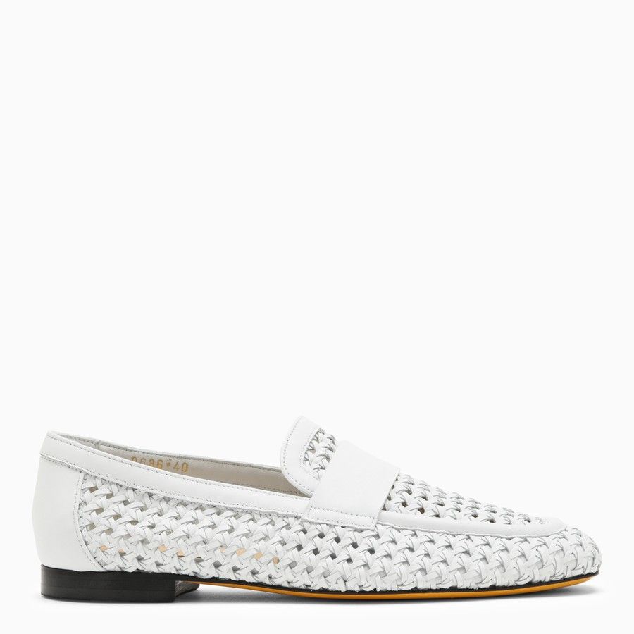 Doucal's o1d2blof0824 Woven Leather Moccasin in White Size US 7.5 / IT 37.5 - 2 Thumbnail