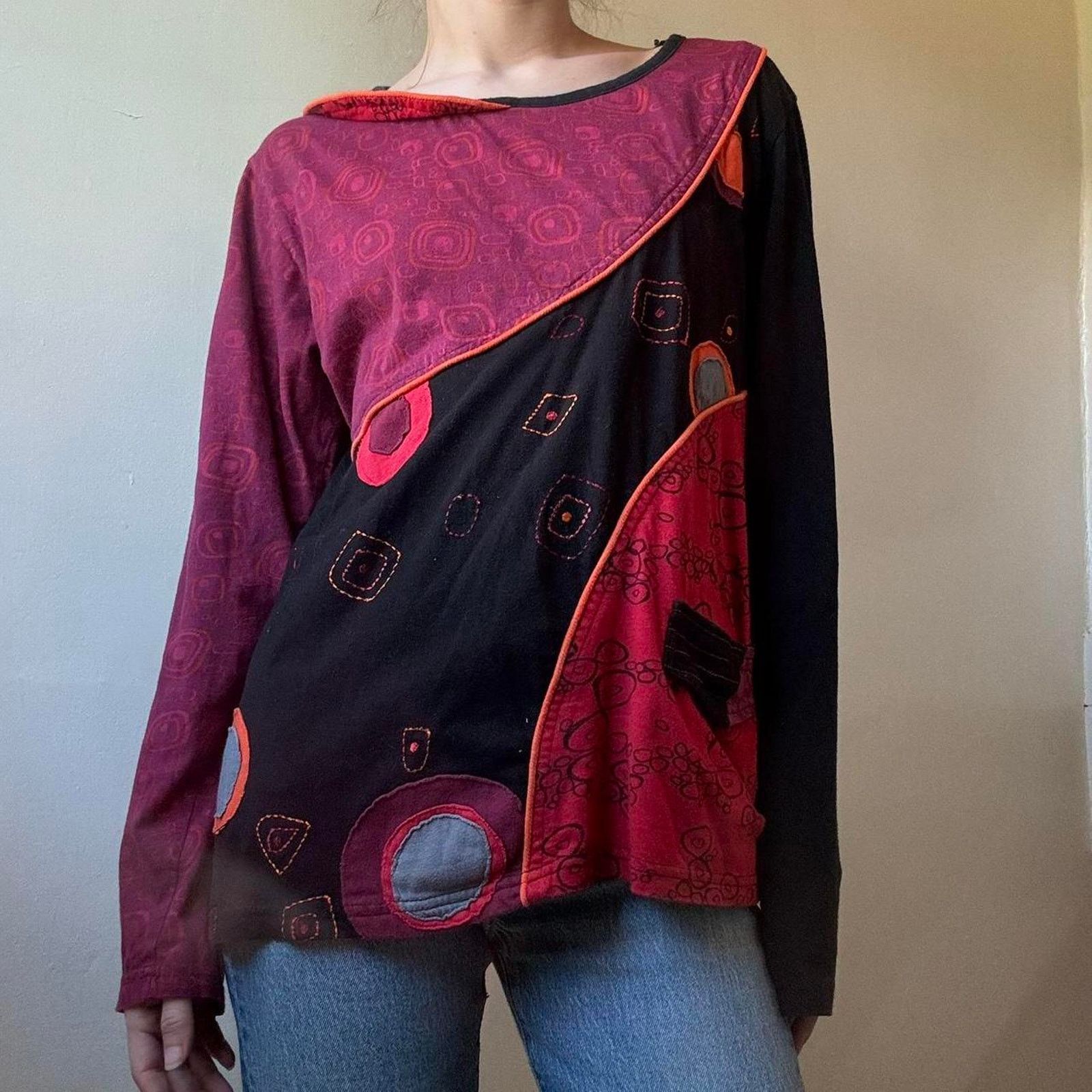 Vintage Vintage Zoe Funky Patchwork Long Sleeve Shirt Large Witchy Size L / US 10 / IT 46 - 2 Thumbnail