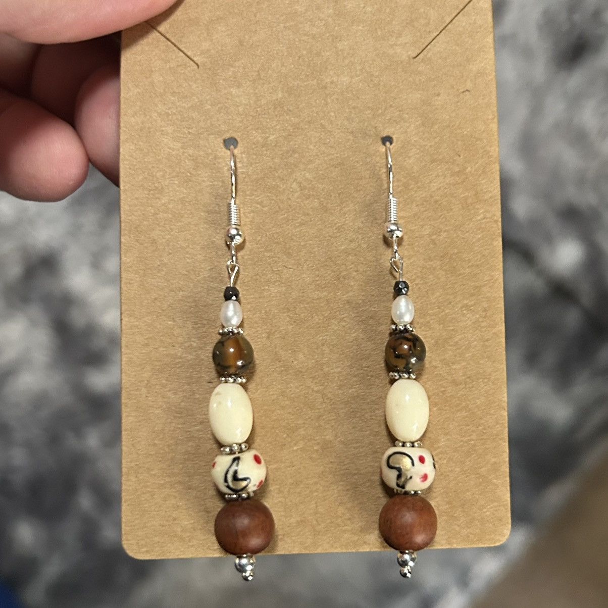 Handmade Handcrafted elegant vintage bead dragon vein earrings Size ONE SIZE - 2 Thumbnail