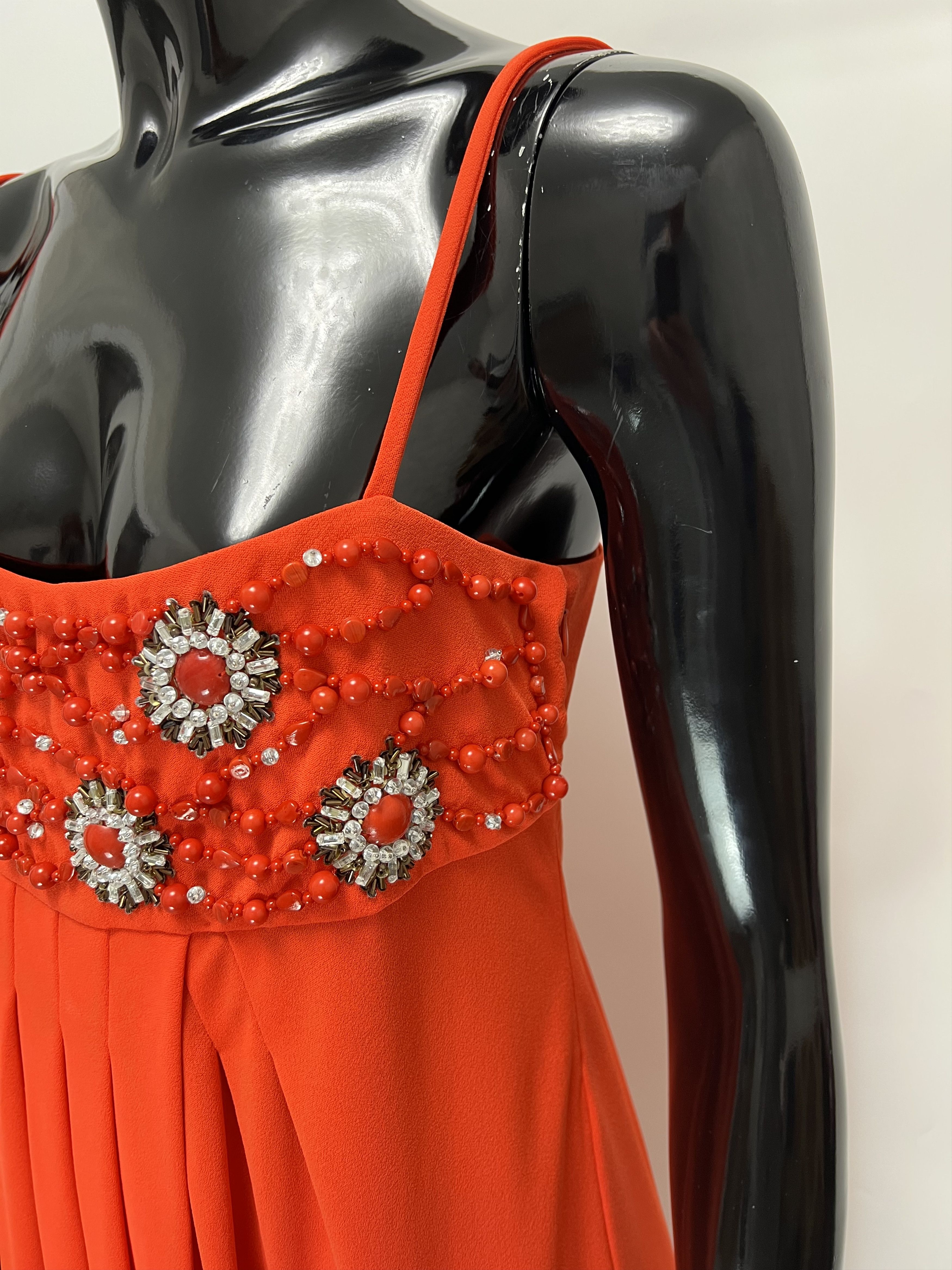 Valentino Valentino Red Sleeveless Midi Dress Decorated Rhinestones Size S / US 4 / IT 40 - 4 Thumbnail