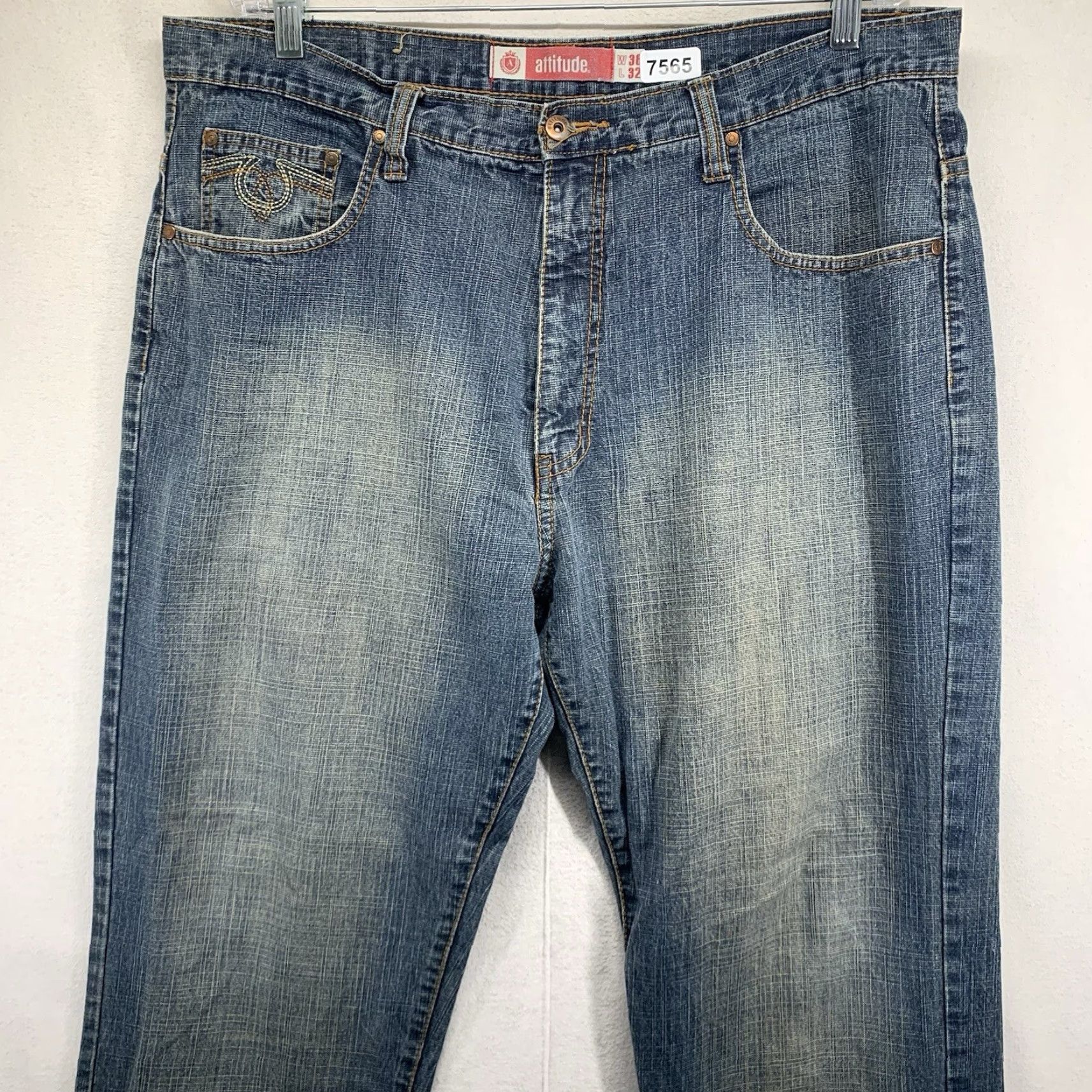 Vintage VINTAGE Attitude Men's Jeans 38x32 Dark Wash 90s Style High Rise Relaxed Fit Denim Baggy Skater Pants Size US 38 / EU 54 - 6 Thumbnail