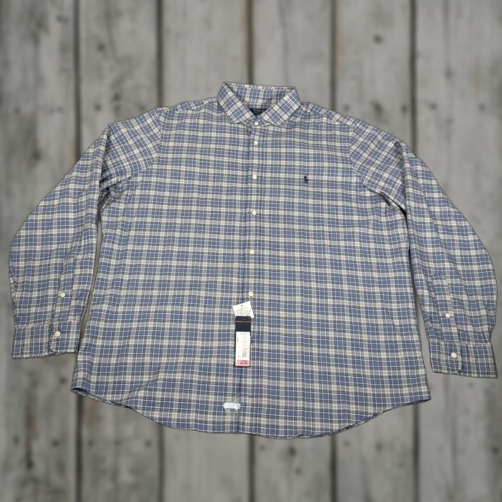 Polo Ralph Lauren Shirt Mens 2XL Blue Plaid Button Down Long Sleeve Cotton Pony