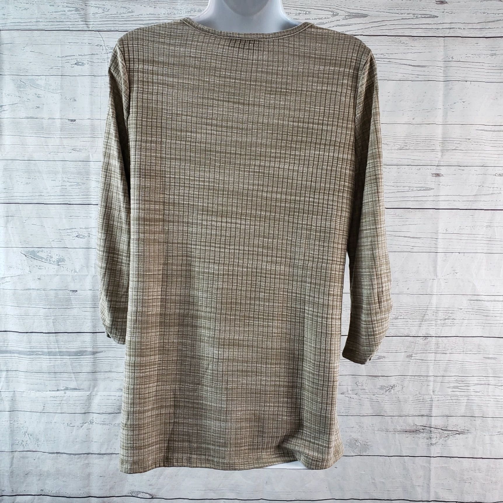 Vintage Fortune + Ivy Keira Button Detail Knit Top Blouse Womens S Small Taupe Brown 3/4 Sleeve Round Neck Pullover Knit Top Vintage No Mens Womens Size S / US 4 / IT 40 - 5 Thumbnail