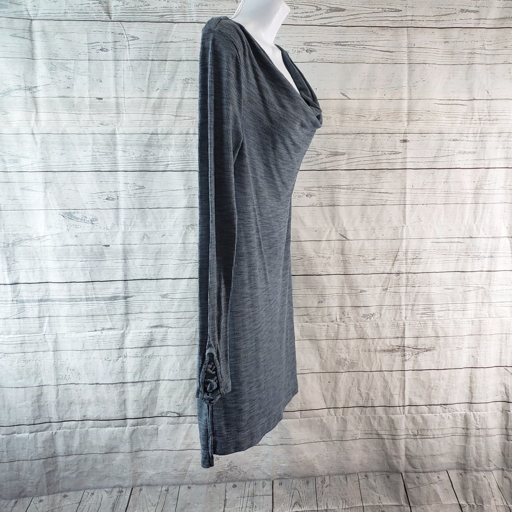 Anthropologie Pure + Good Womens Cowl Neck Tunic Dress XS Blue Ribbed – Tunic, Short Dress, Long Sleeve, Polyester Blend Size XS / US 0-2 / IT 36-38 - 3 Thumbnail