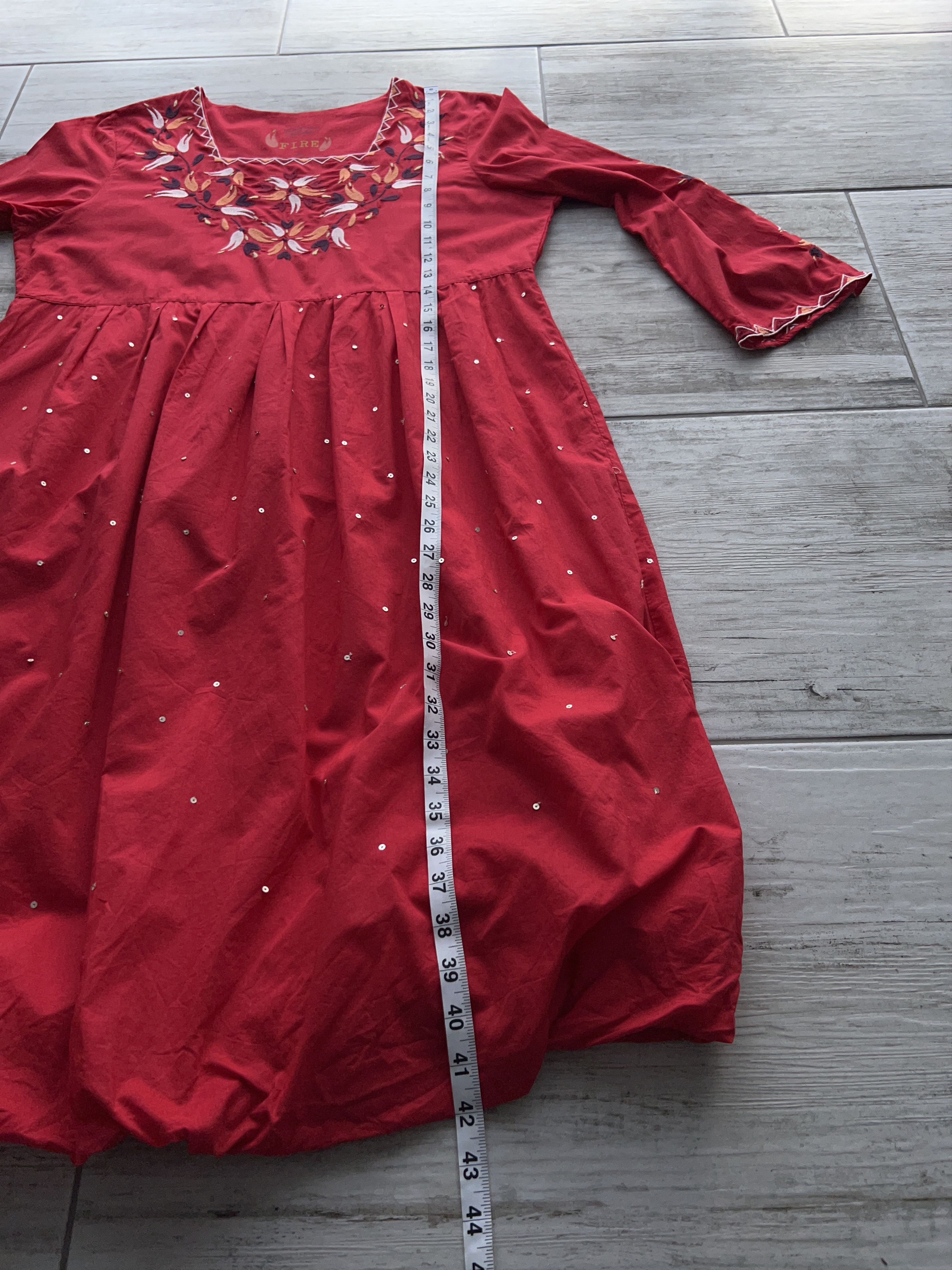 Designer Gudrun Sjoden Fire Embroidery Red Dress Cotton Size M / US 6-8 / IT 42-44 - 10 Thumbnail