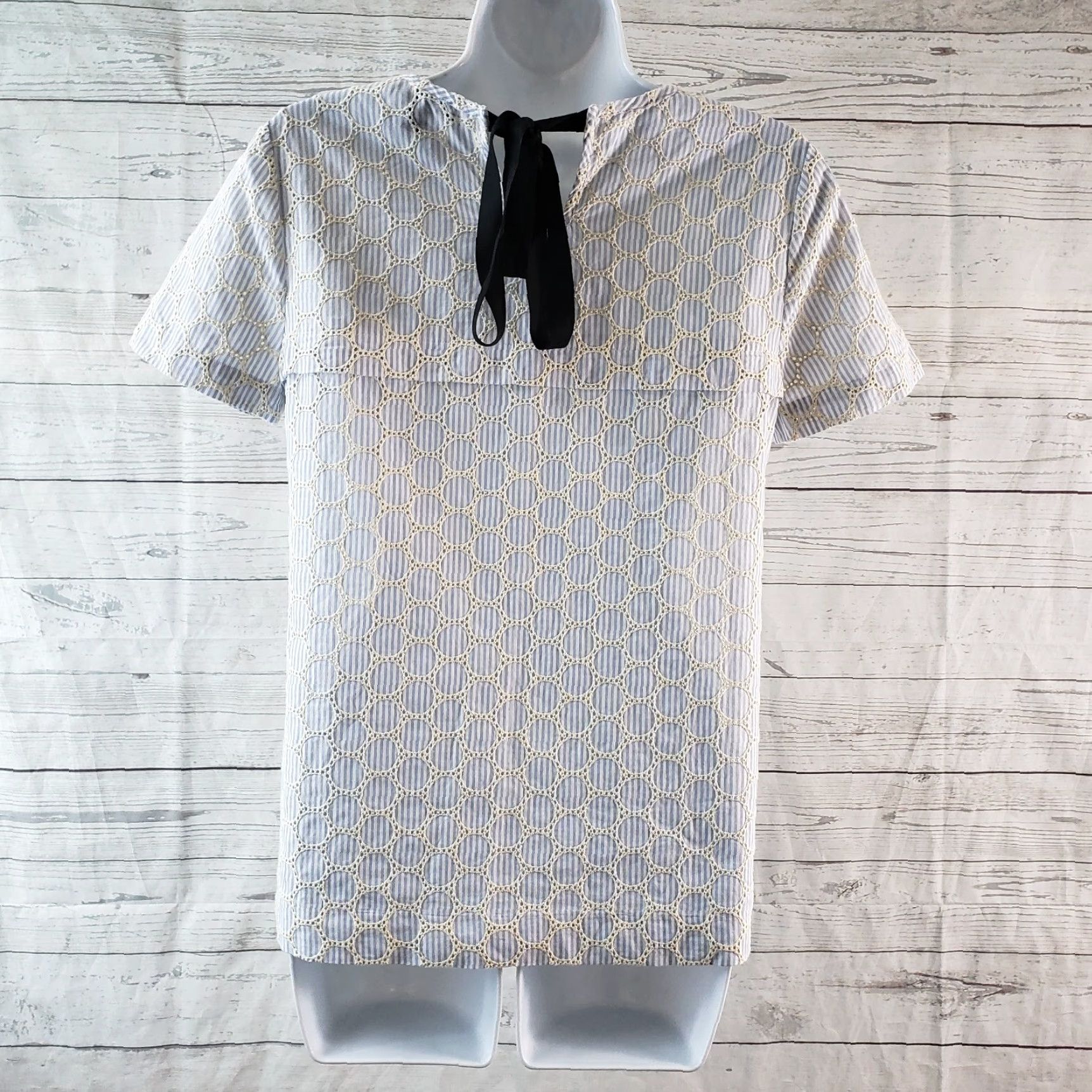 J.Crew VINTAGE J Crew Womens Top Sz 0 Blue White Striped Embroidered Short Sleeve Cotton Size XS / US 0-2 / IT 36-38 - 4 Thumbnail