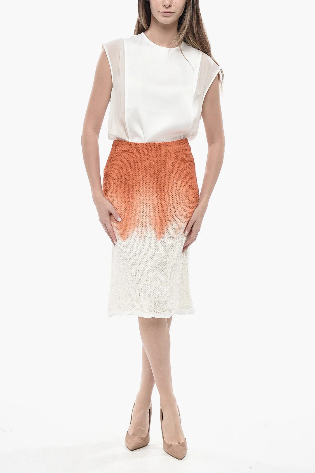 Bottega Veneta og1mm0426 Knit Pencil Skirt in Orange Size 26" / US 2 / IT 38 - 4 Thumbnail