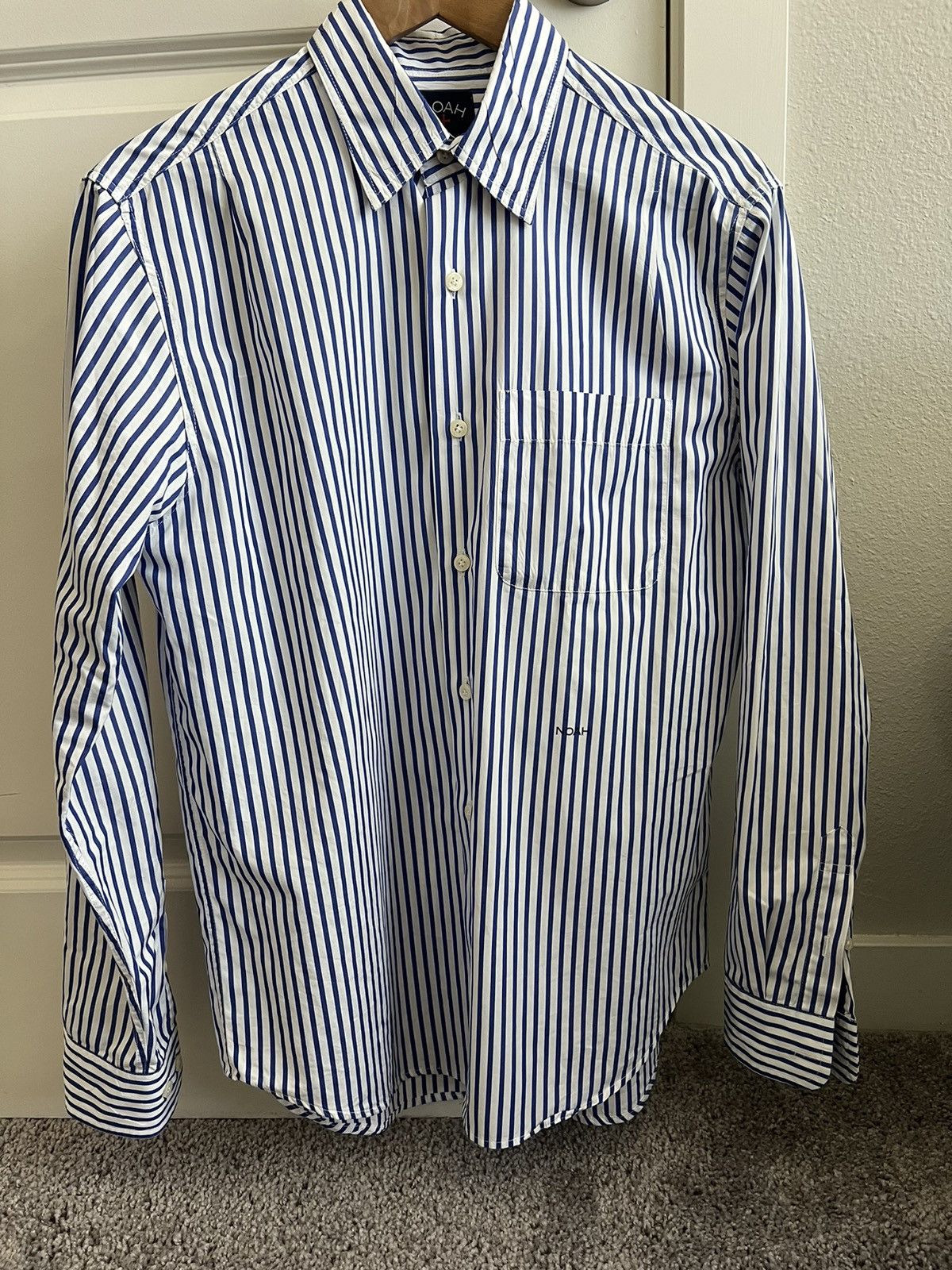 Image of Noah Striped Blue/white Button Up, Men's (Size Small)