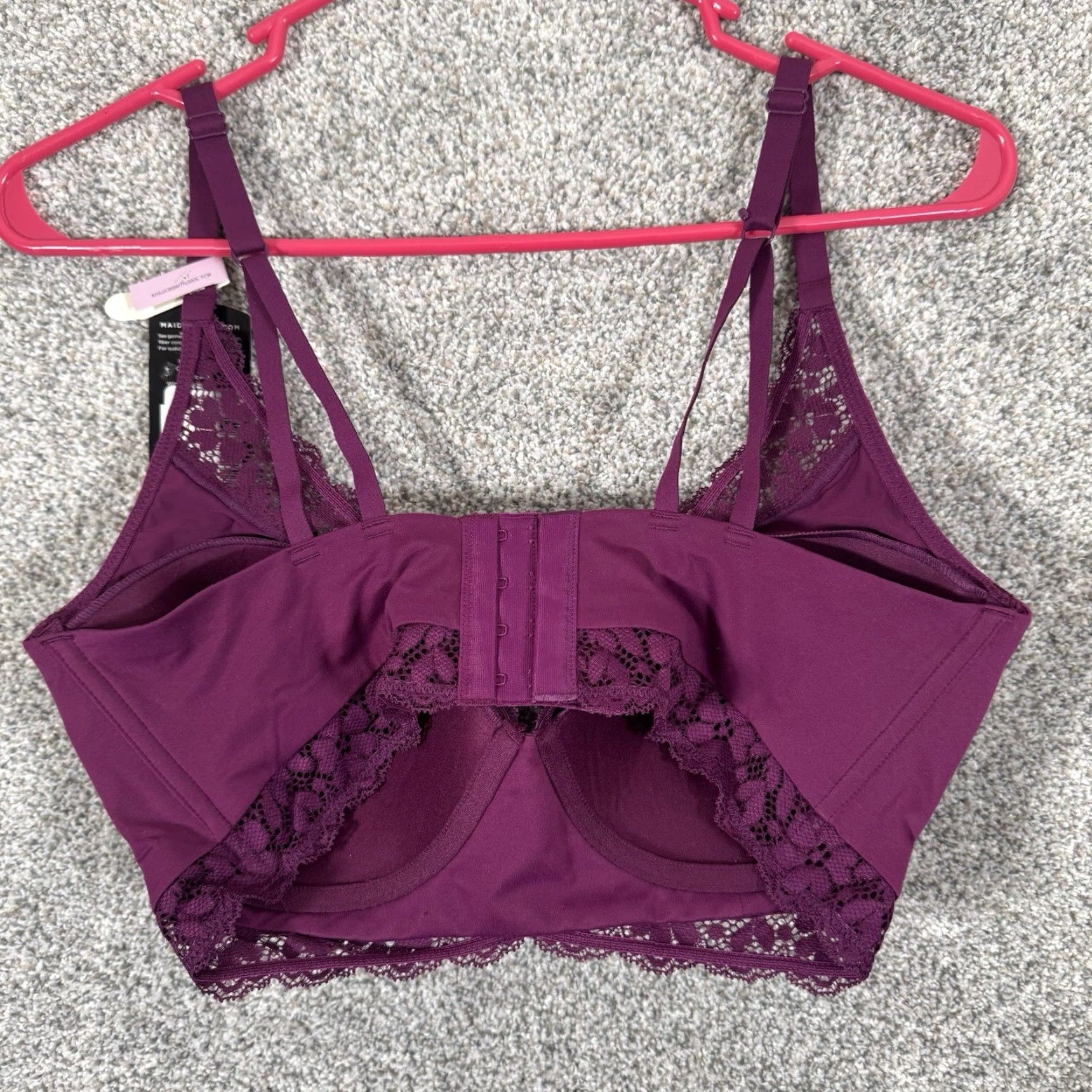 Vintage Maidenform Lace Bra 36D Convertible Wireless Padded Whimsigoth Coquette Romantic Bralette Women Womens D Cup Purple Nylon Spandex Size ONE SIZE - 4 Thumbnail
