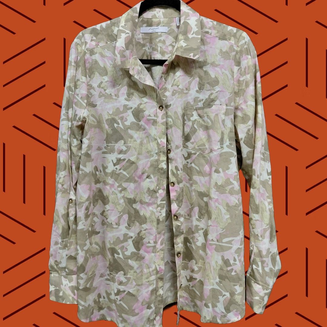 Vintage Foxcroft NYC NON-IRON Floral Button-Up Shirt Beige Woven Long Size 14 Women Ladies Dress Shirt Size XL / US 12-14 / IT 48-50 - 1 Thumbnail