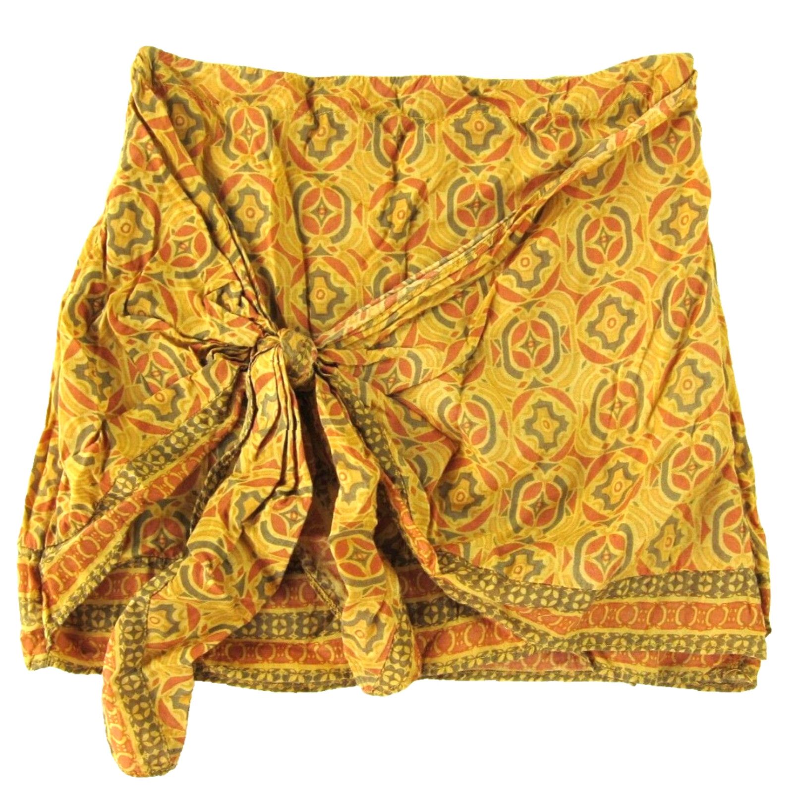 Free People Free People Skirt Wrap 4 Womens Shorts Mini Paisley 100% Rayon Yellow Brown Orange 26" Waist 35" Hip Bohemian Summer Size 27" / US 4 / IT 40 - 2 Thumbnail