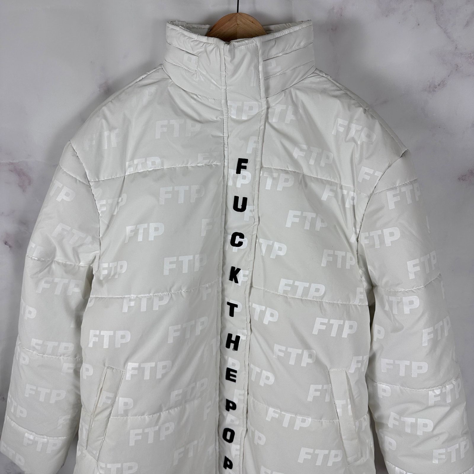 Fuck The Population FTP White Reflective Puffer Trench Coat Size US L / EU 52-54 / 3 - 2 Thumbnail