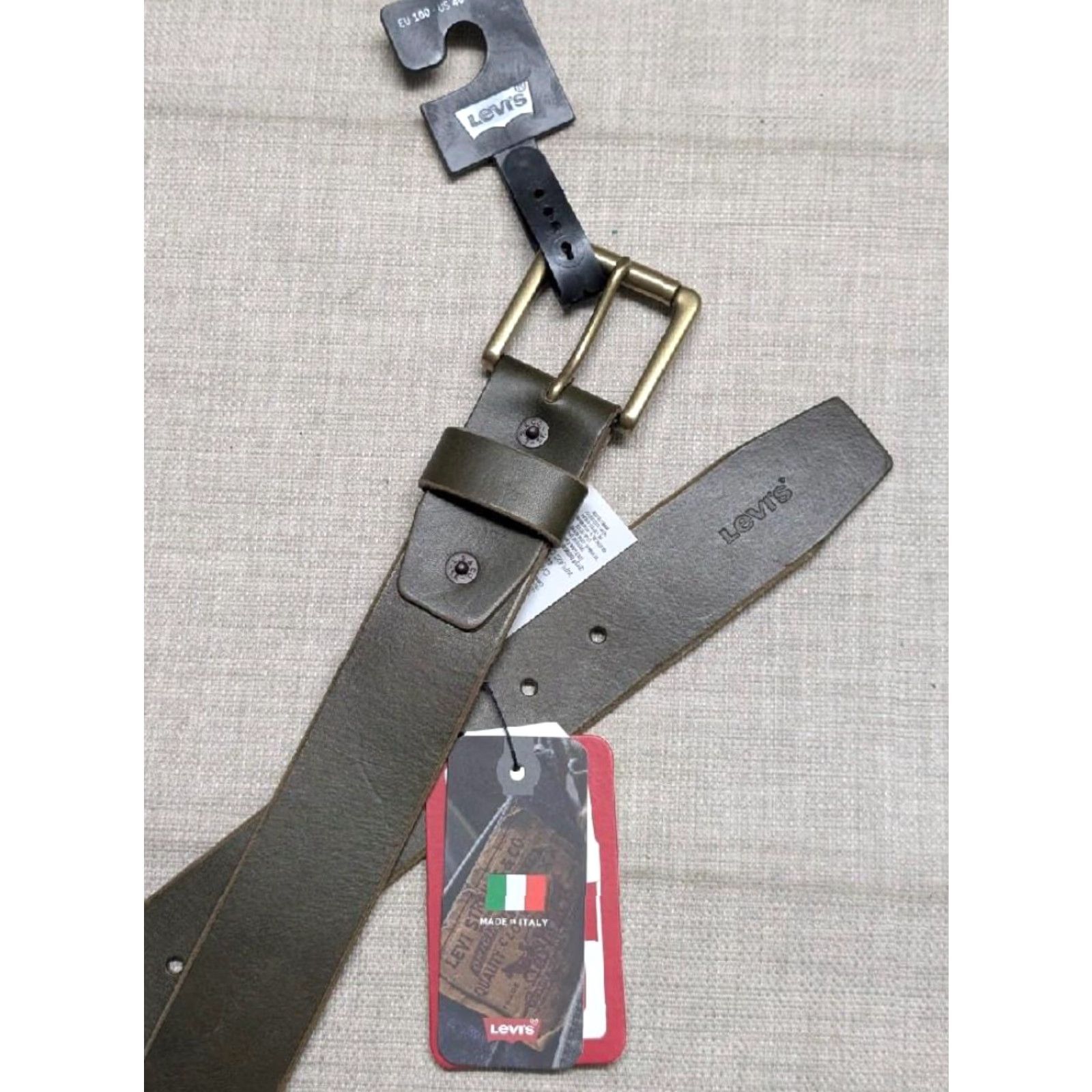 Levi's VINTAGE Levi's belt Leather cowhide 40 ITALY NWT brown/green dress Work belt Mens 40 leather belt Size US 40 / EU 56 - 3 Thumbnail
