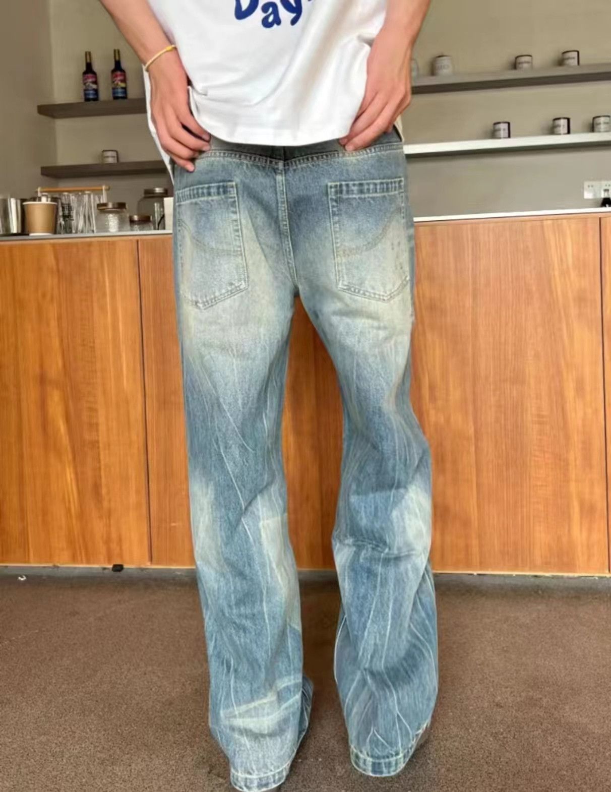 Japanese Brand × Jean Blue Washed Distressed Loose Straight Jeans Size US 32 / EU 48 - 5 Thumbnail