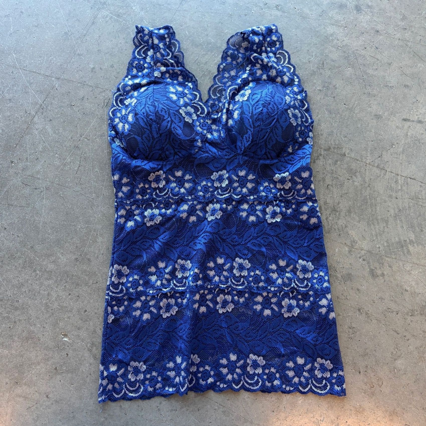 Vintage VINTAGE Blue Full Lace Tank Top Mini Lingerie Slip Dress Women’s Small Camisole Shirt Size S / US 4 / IT 40 - 2 Thumbnail