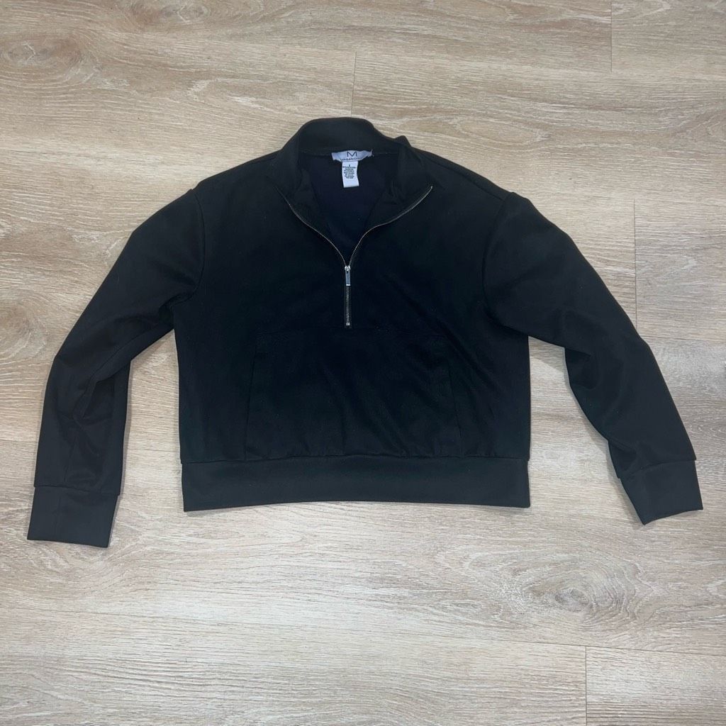 Magaschoni Magaschoni, Scuba Quarter Zip Pullover Solid Black Faux Suede, Women's Small Size S / US 4 / IT 40 - 4 Thumbnail