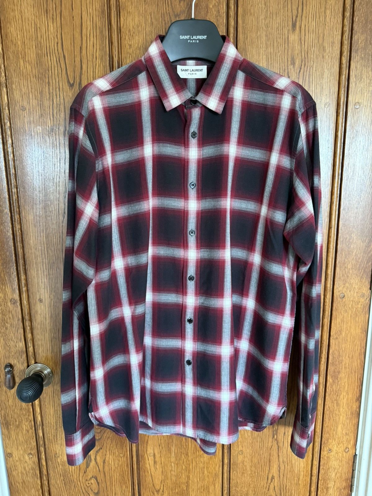 Saint Laurent Paris FW14 Saint Laurent Hedi Slimane red black flannel shirt 40 Size US L / EU 52-54 / 3 - 1 Thumbnail
