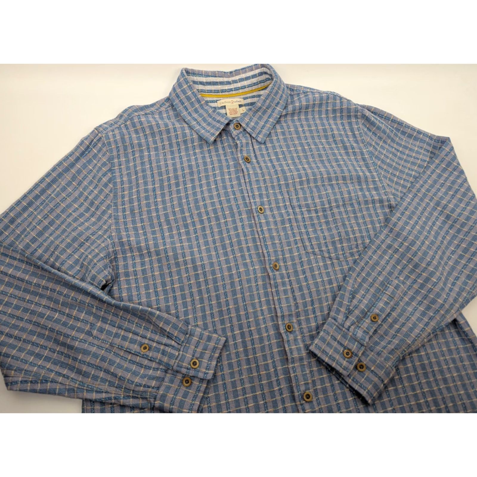 Carbon2Cobalt Carbon 2 Cobalt Shirt Mens Large Blue Stripe Plaid Textured Pocket Button Cotton Size US L / EU 52-54 / 3 - 2 Thumbnail