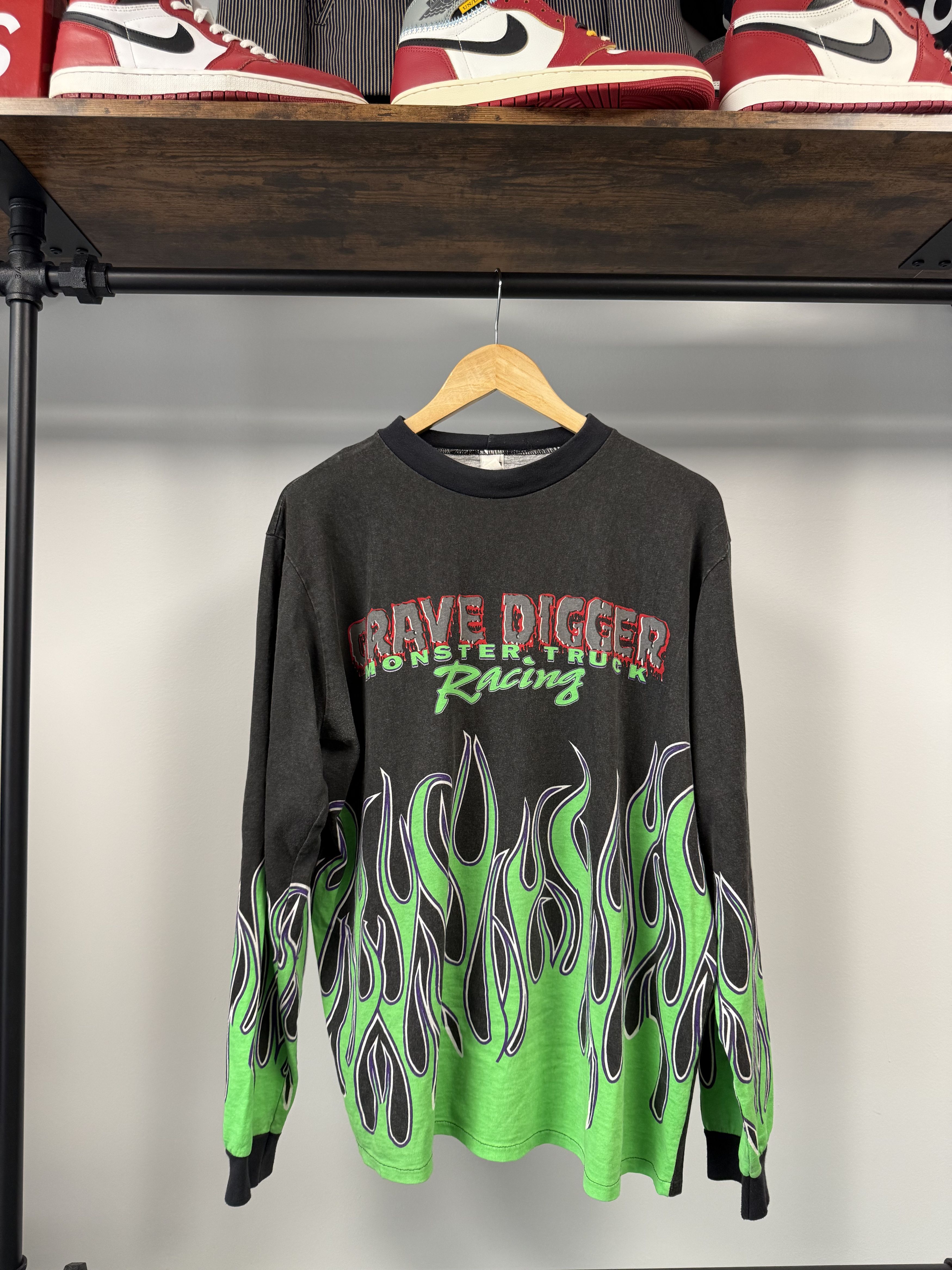 Vintage 90s Grave Digger Racing Flames Long Sleeve - L Size US L / EU 52-54 / 3 - 1 Thumbnail