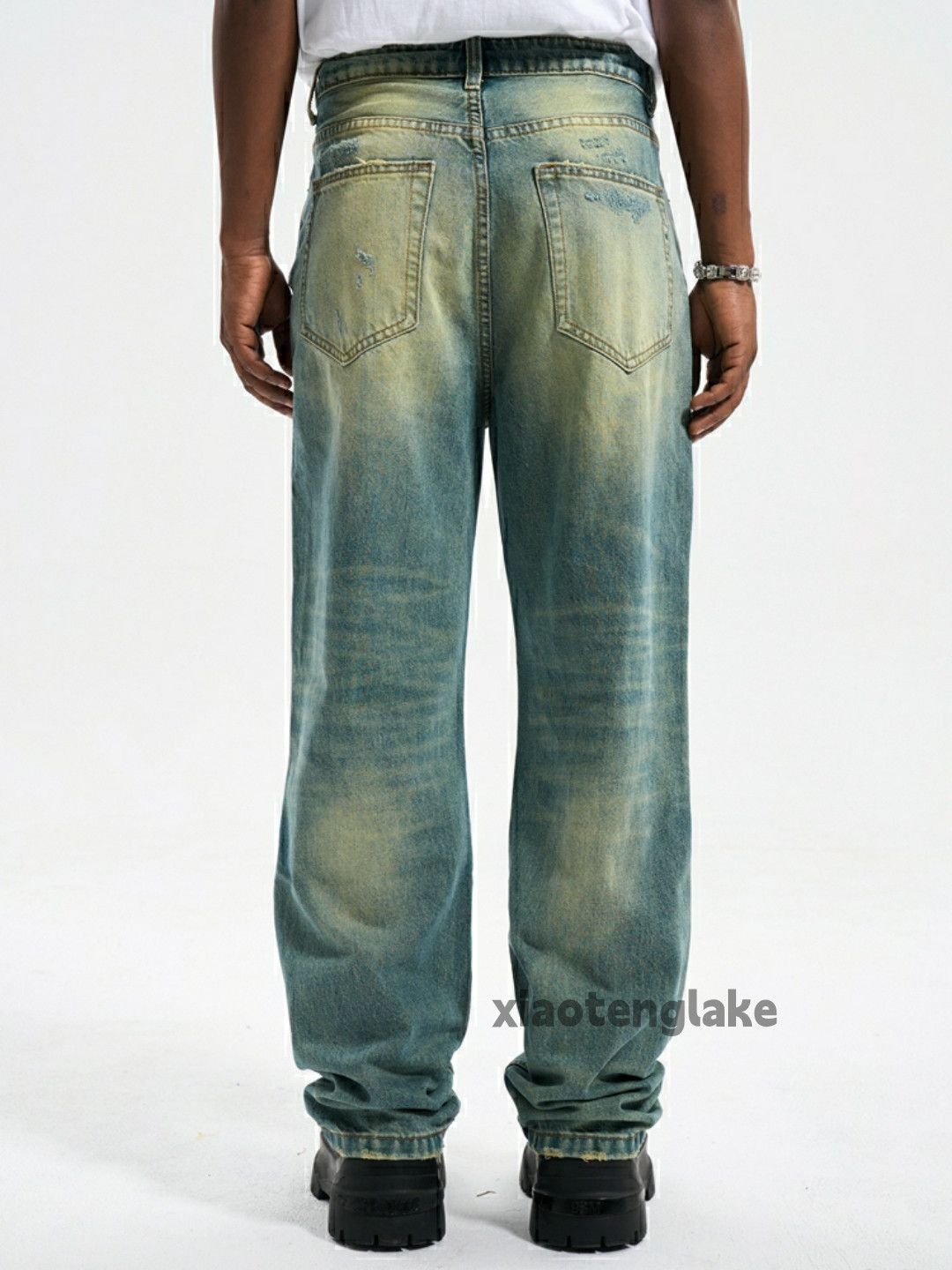 Jean × Vintage washed faded loose baggy skate hiphop damaged jeans Size US 34 / EU 50 - 7 Thumbnail