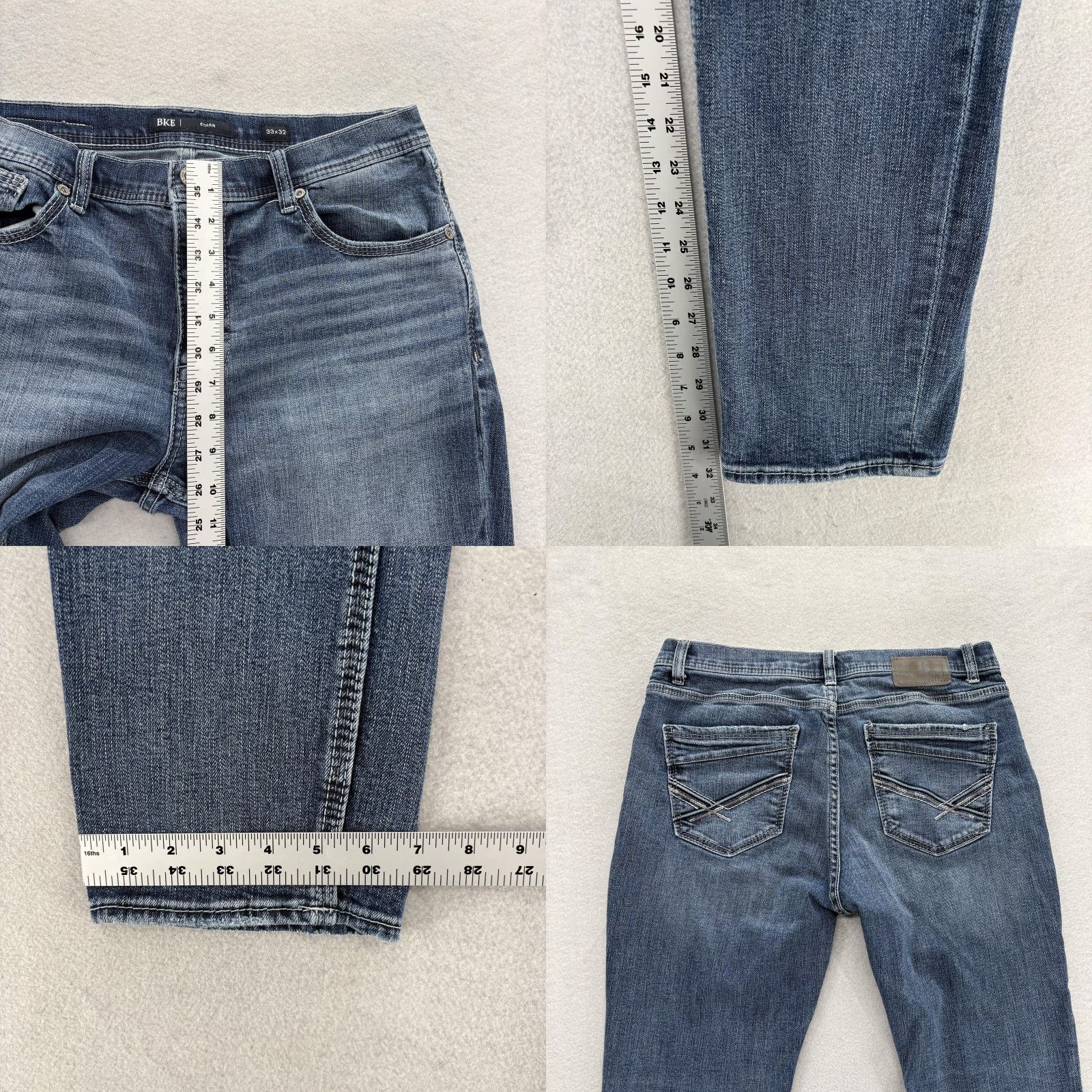 BKE Ethan Jeans Mens 33x32 Blue Medium Wash Straight Stretch Denim Grunge