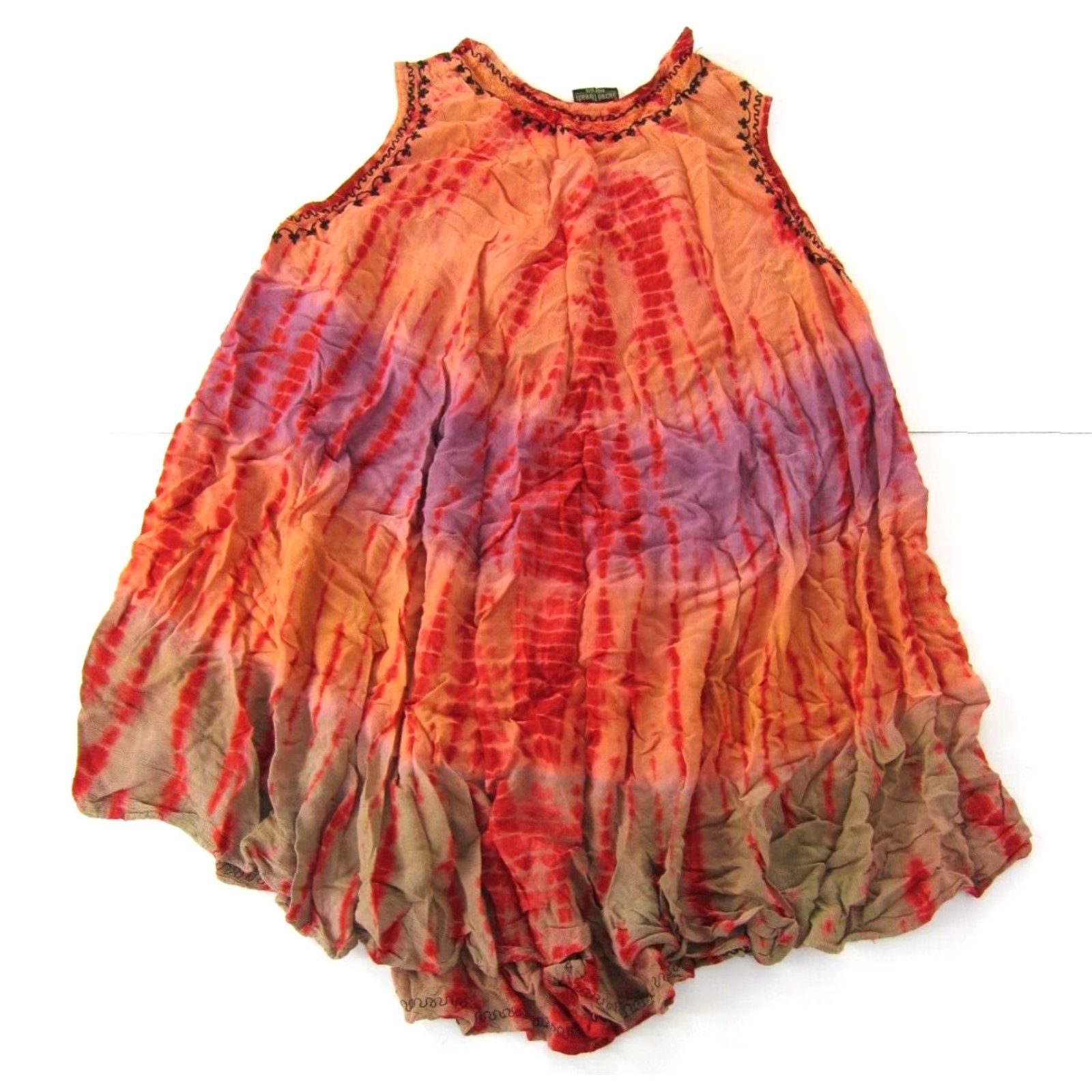 Vintage VINTAGE Sacred Threads Rayon Orange Purple Tie Dye Hippie Tank Sun Dress M-L Size M / US 6-8 / IT 42-44 - 2 Thumbnail
