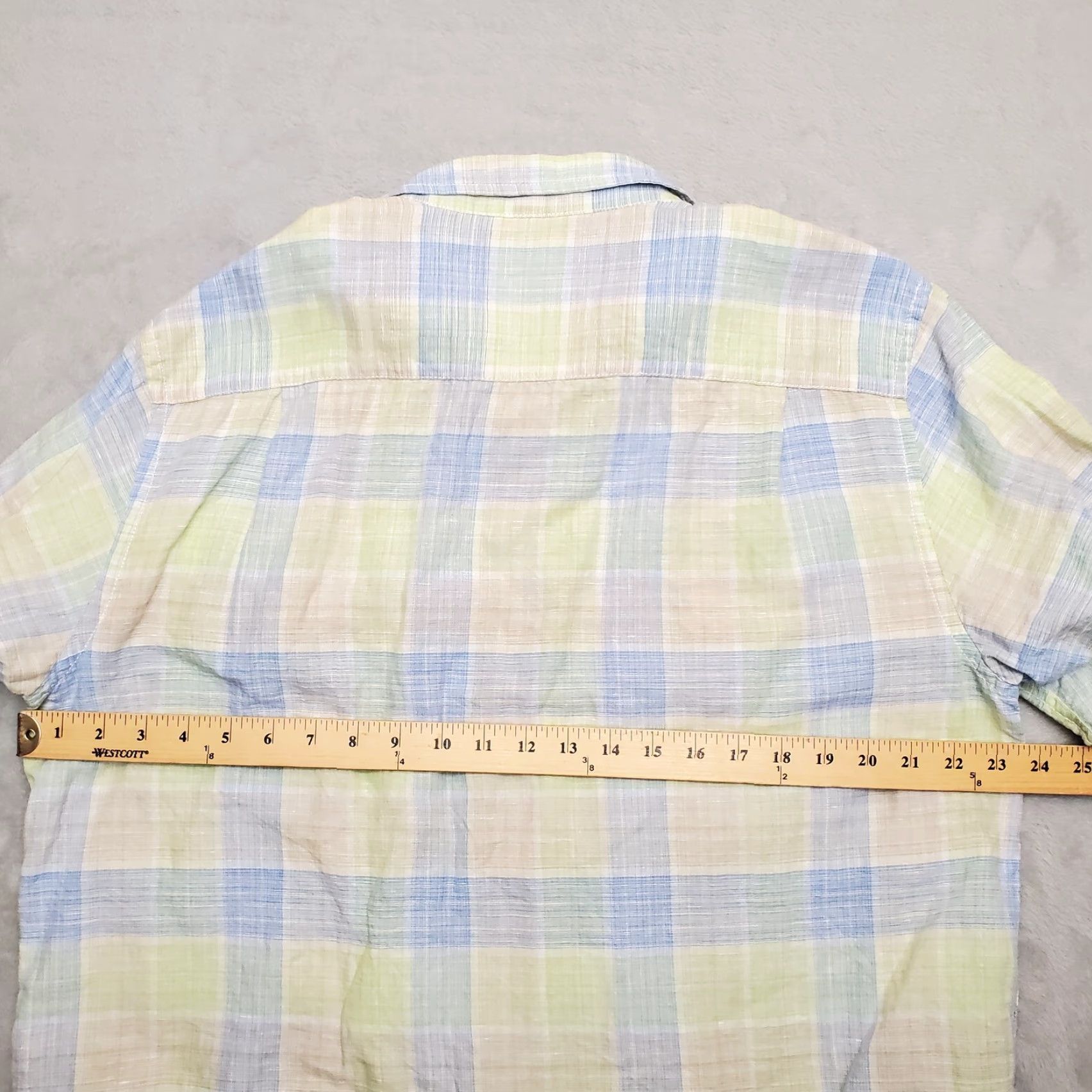 Roundtree & Yorke VINTAGE Roundtree Yorke Shirt Mens Large Blue Plaid 60% Linen Short Sleeve Button Casual Size US L / EU 52-54 / 3 - 8 Thumbnail