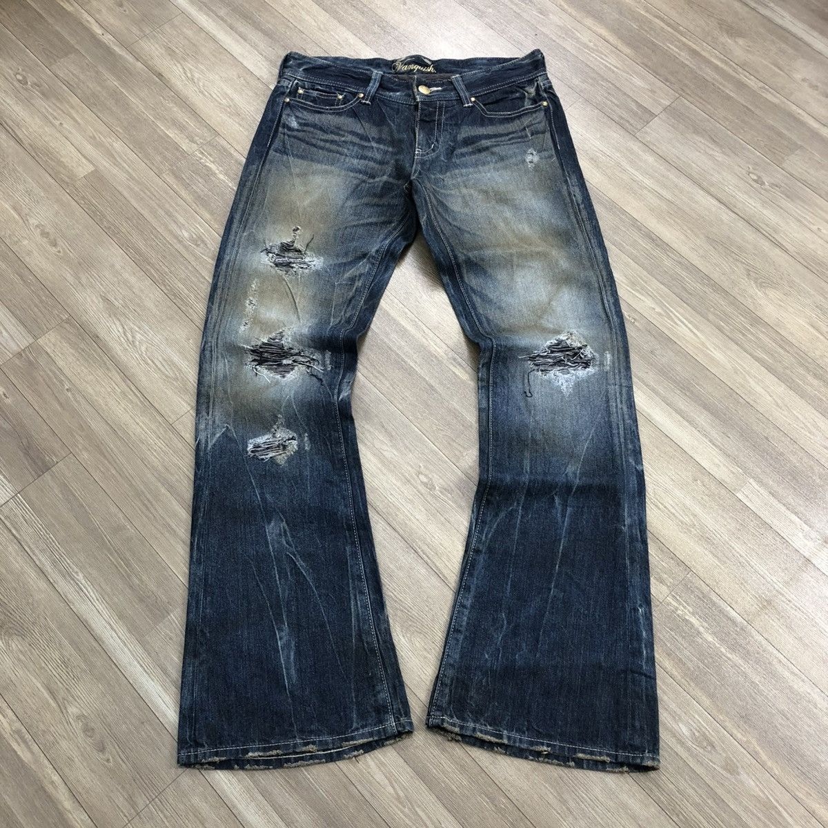 2000s Vanquish Distressed Faded Punk Bootcut Flared Jeans