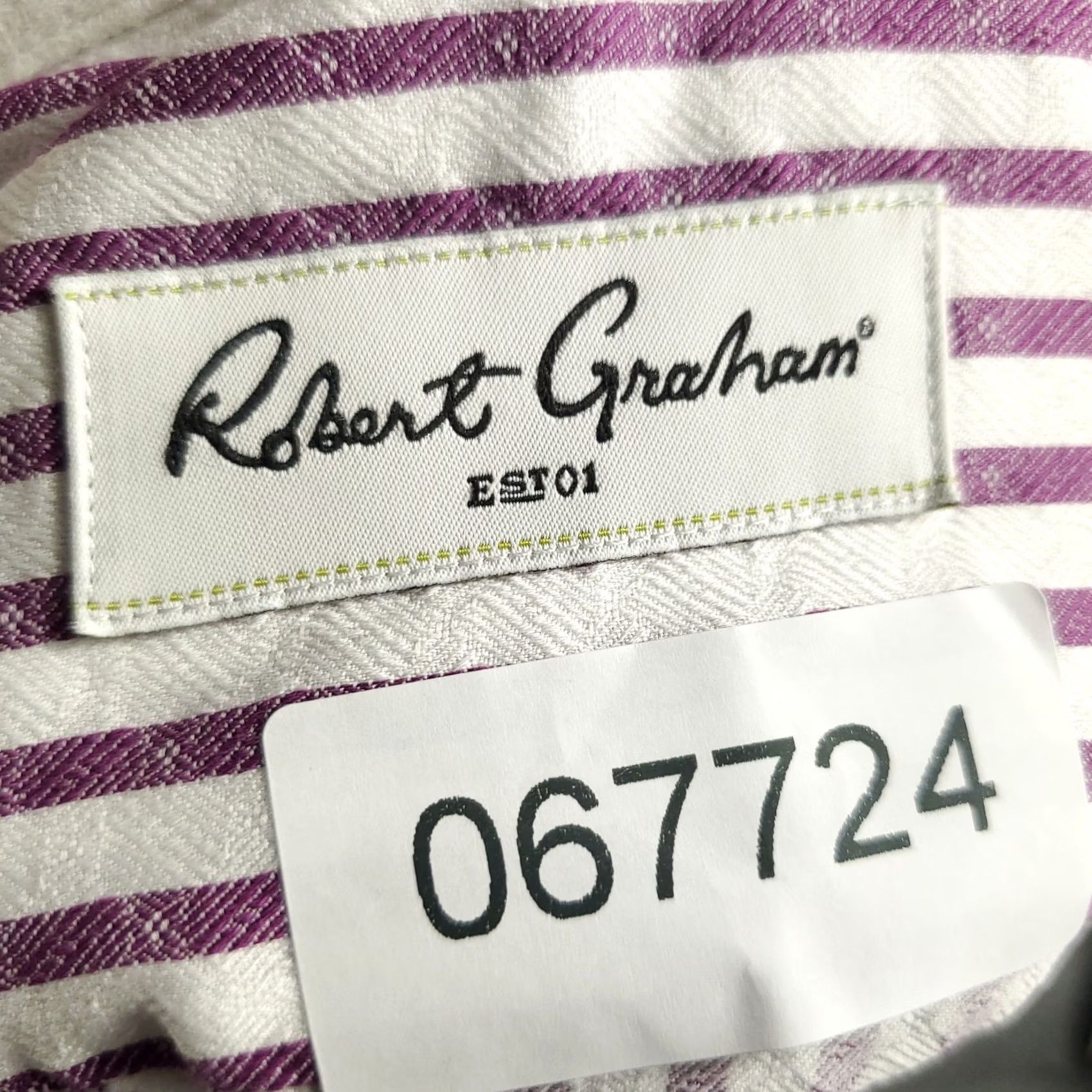 Robert Graham Robert Graham Shirt Mens Size 15.5 White Purple Striped Dress Button Up Size 42R - 8 Thumbnail