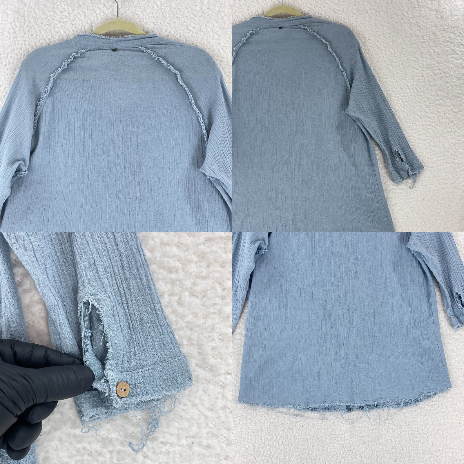 Vintage Z & L Button-Up Shirt Womens Medium Blue 3/4 Sleeve 100% Cotton V-Neck Casual Size M / US 6-8 / IT 42-44 - 9 Thumbnail