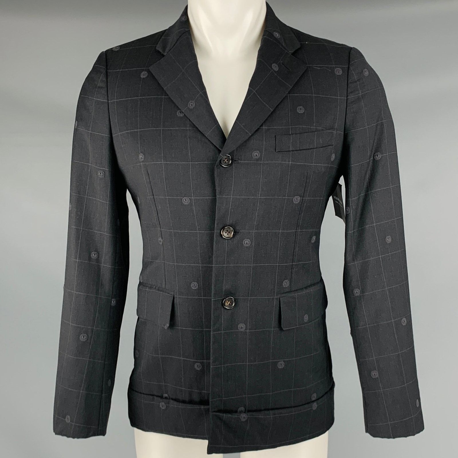 Comme des Garcons Size S Black Grey Window Pane Wool Sport Coat Size 36R - 1 Thumbnail