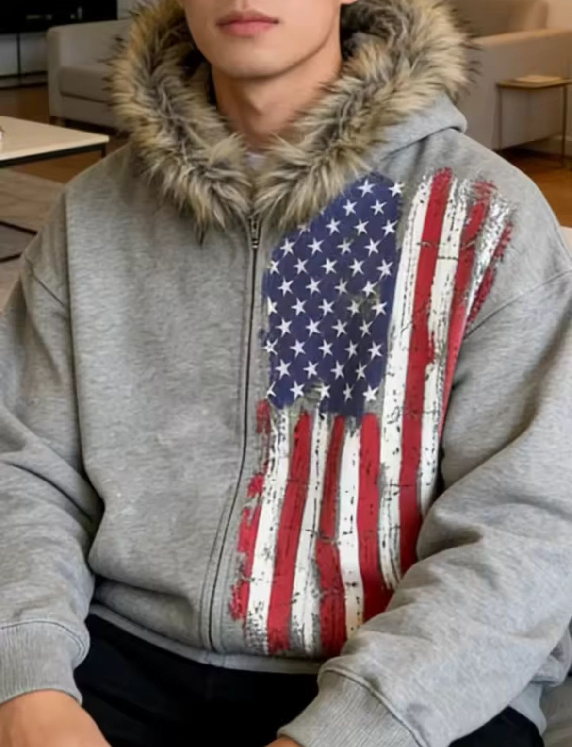 Other Fashion Punk Big American Flag Fur Hat Graphic Hoodies Size US M / EU 48-50 / 2 - 2 Thumbnail