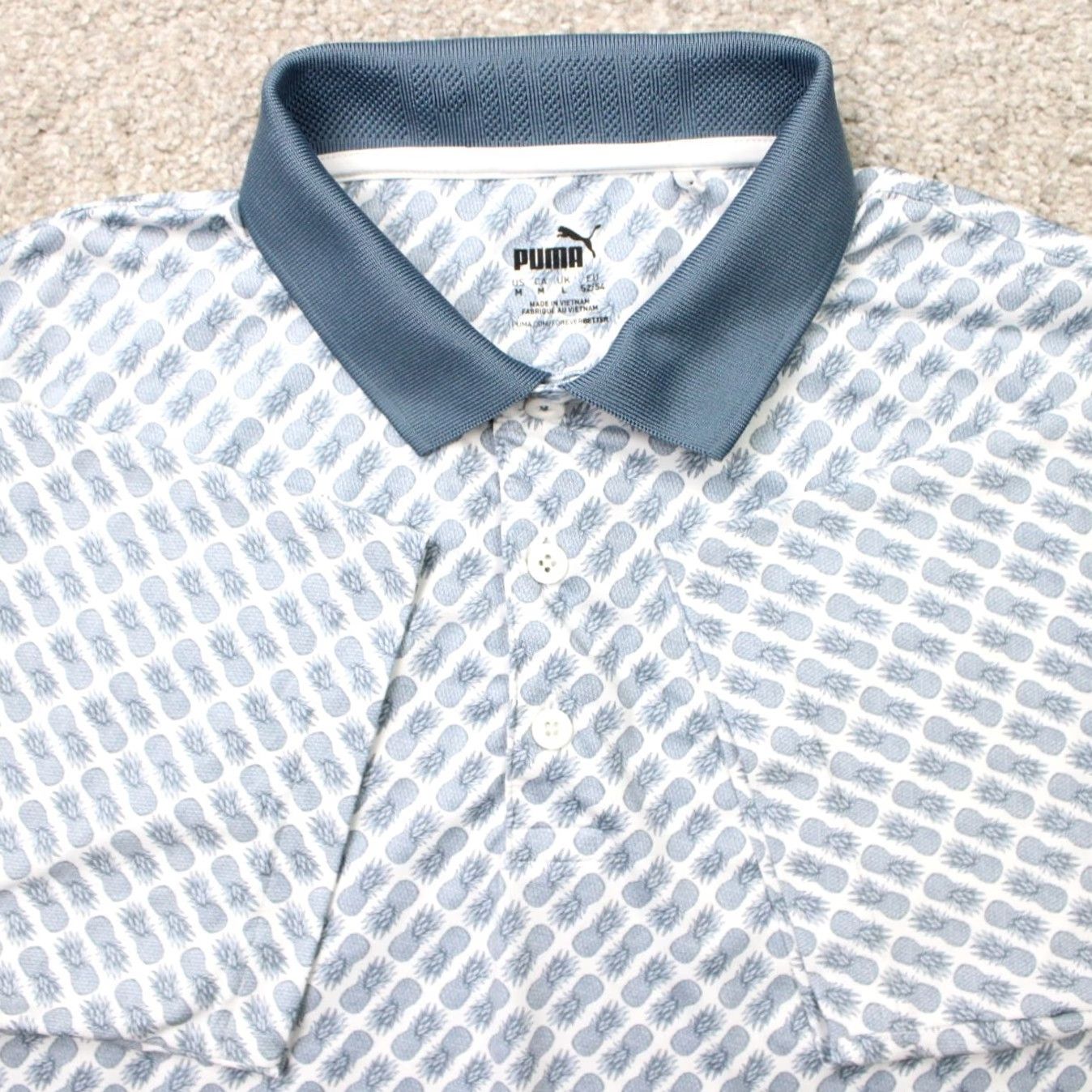 Puma PUMA Polo Shirt Mens Medium Blue Pineapple All Over Print Golf Short Sleeve Shirt Size US M / EU 48-50 / 2 - 2 Thumbnail