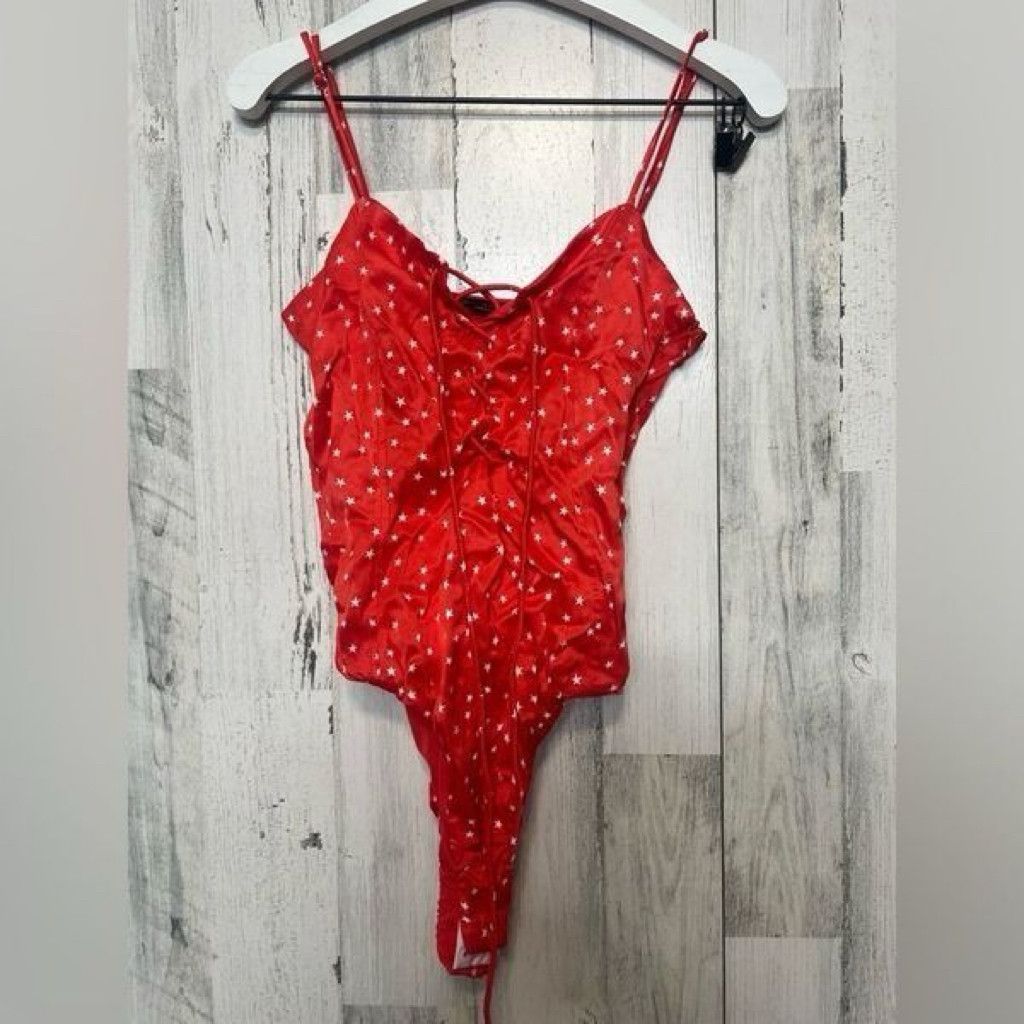 Zara Zara Red Star Print Lace-Up Bodysuit Size XS NWT Size XXS / US 00 / IT 34 - 7 Thumbnail