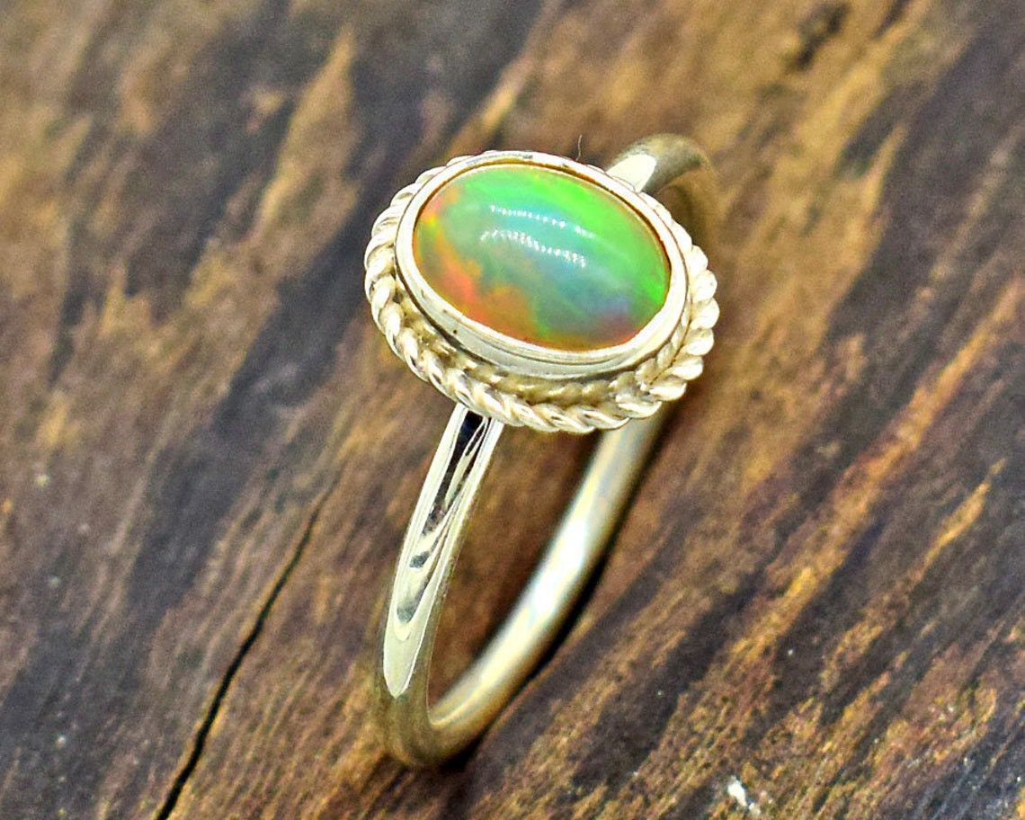 Handmade Ethiopian Opal Ring: Handmade 925K Silver October Birthstone Size ONE SIZE - 2 Thumbnail