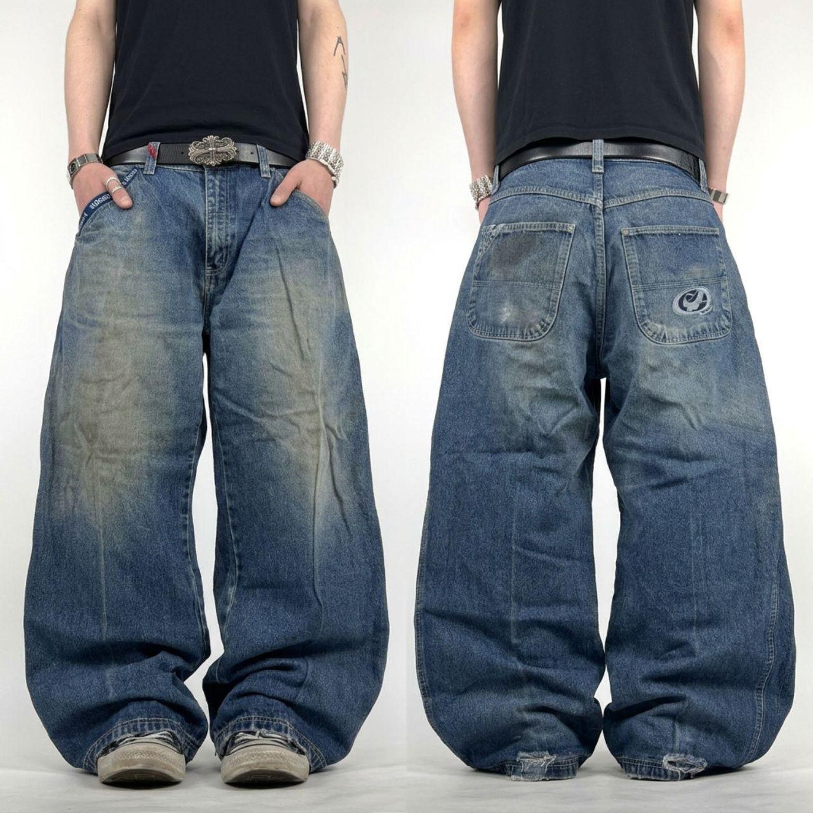 Balenciaga MEN'S Y2K STRETCHED KNEE BAGGY PANTS IN LIGHT BLUE