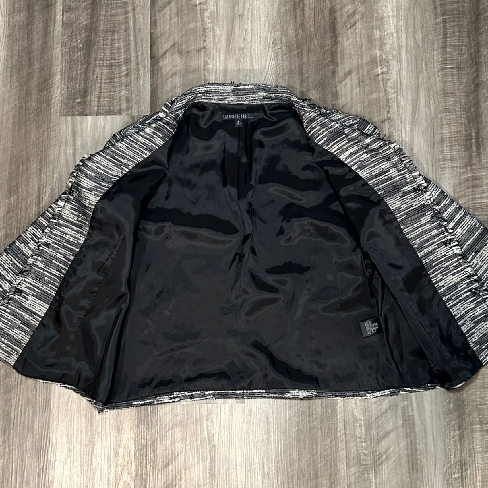 Vintage Lafayette 148 New York Blazer Jacket - Metallic Tread Fringe Hem, Black/Silver, Women, 16, Regular, Blazer, Pant Suit, NWT, 90s? Size XXL / US 16-18 / IT 52-54 - 5 Thumbnail