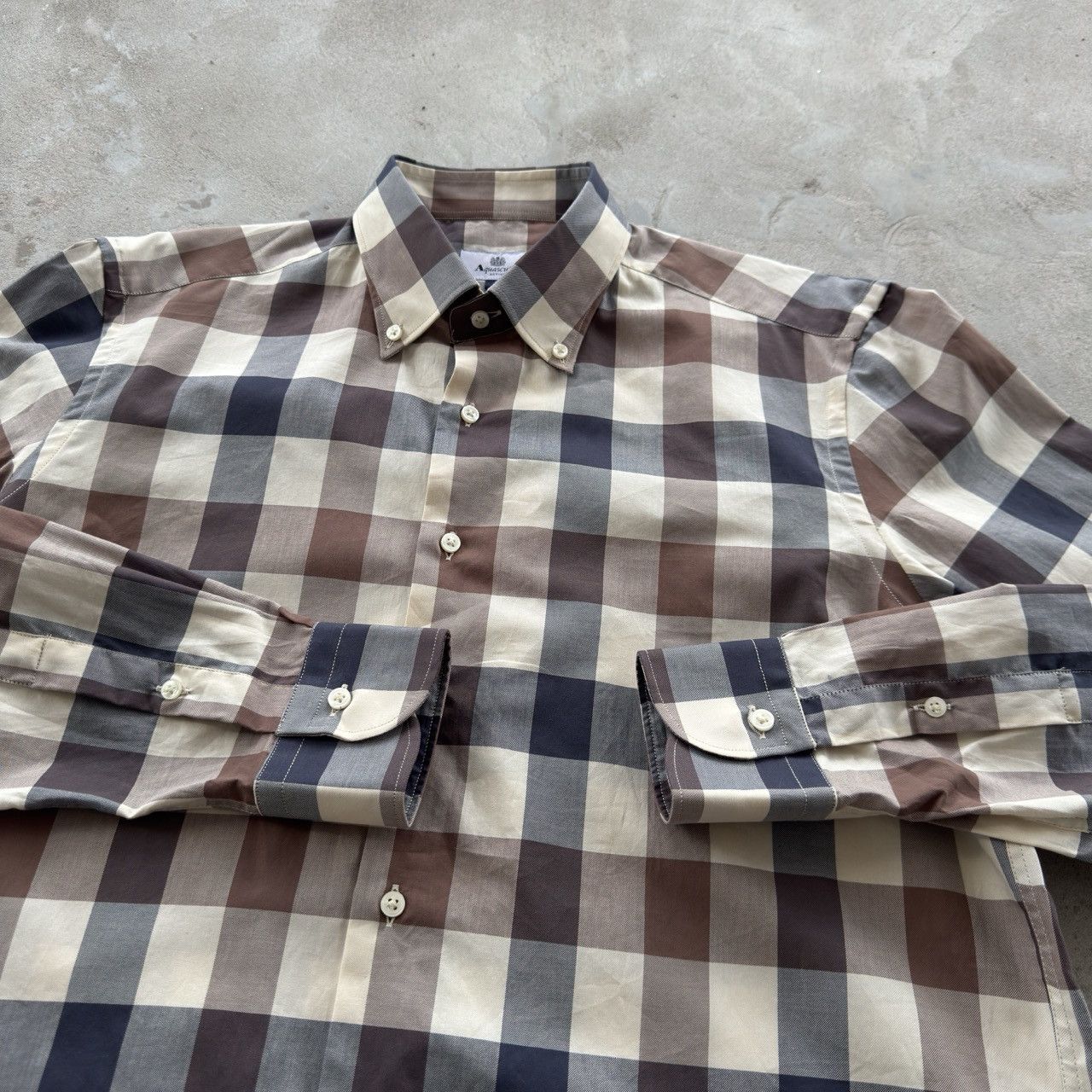 Vintage Aquascutum Active Beige Plaid Button Down Shirt M