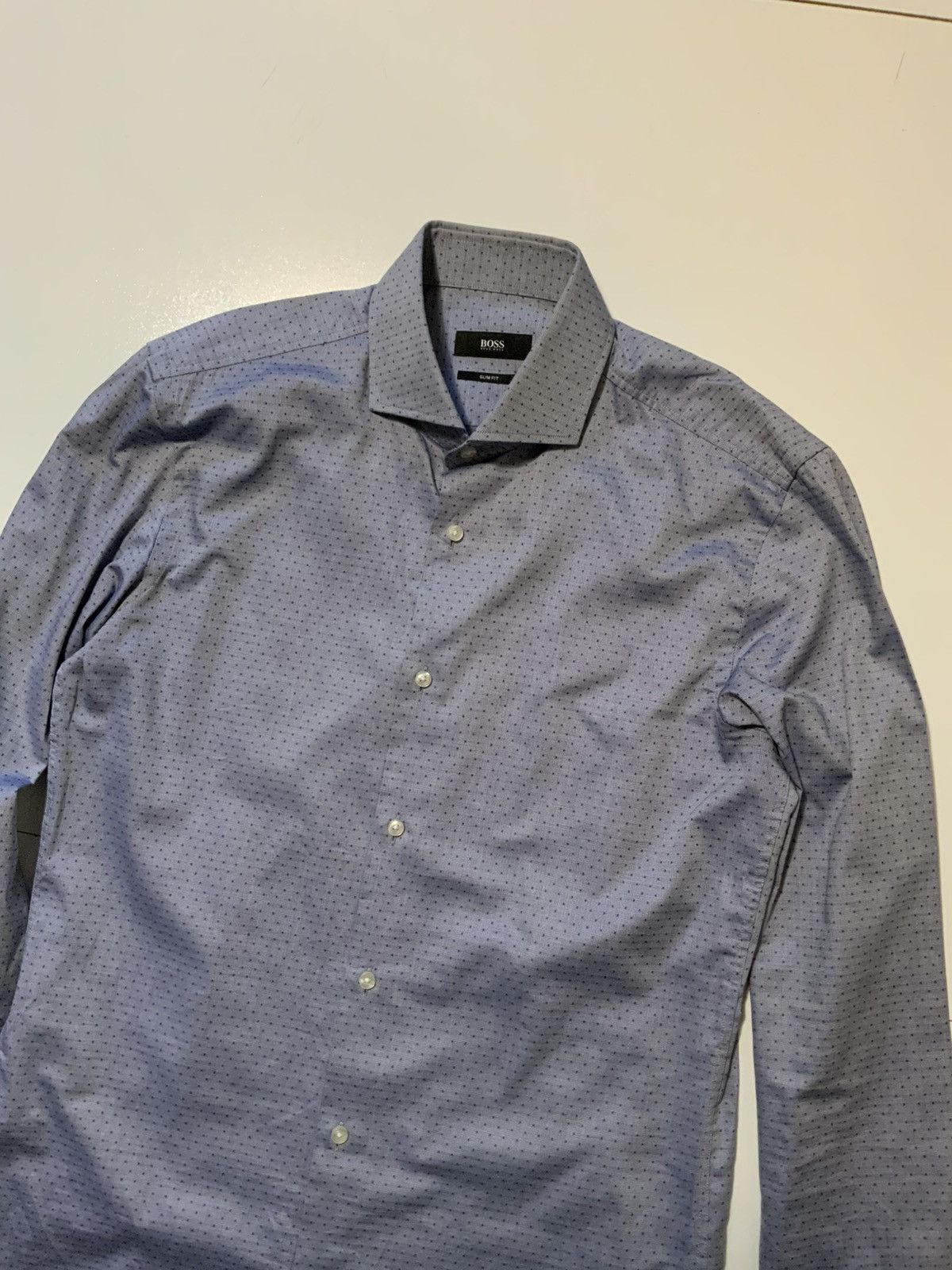Hugo Boss $155 Hugo Boss Jason Slim Blue Polka Dot Button Dress Shirt Size US S / EU 44-46 / 1 - 3 Thumbnail