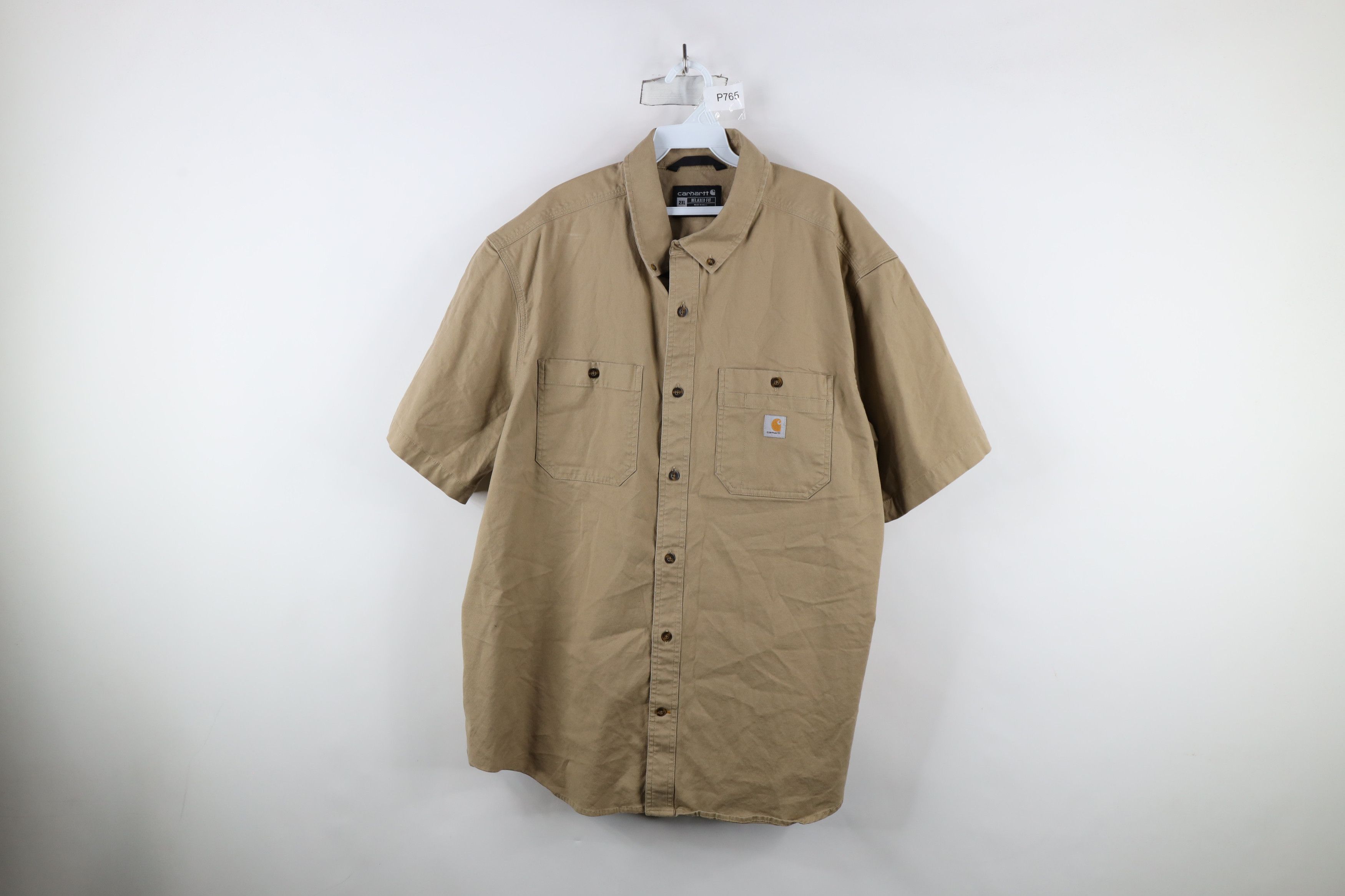 Carhartt × Vintage Carhartt Fit Spell Out Canvas Collared Button Shirt Beige Size US XXL / EU 58 / 5 - 1 Thumbnail