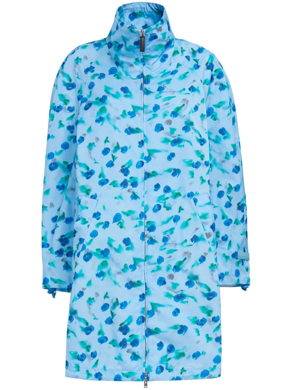 Marni o1w1db10125 Floral Print Ruched Midi Coat in Light Blue Size XL / US 12-14 / IT 48-50 - 1 Thumbnail