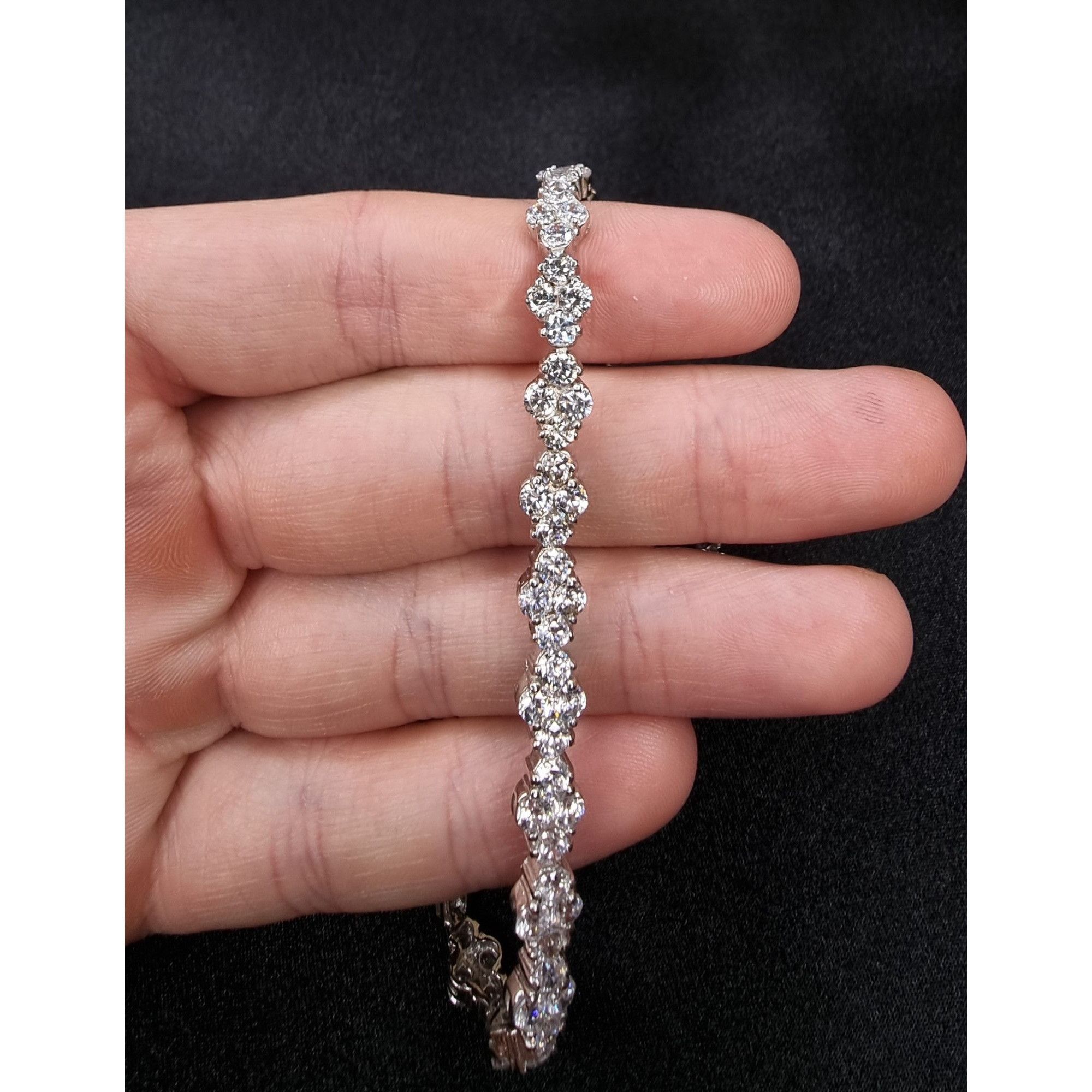 Vintage 925 Sterling Silver FZN Signed Tennis Bracelet With Round Cu Size ONE SIZE - 4 Thumbnail
