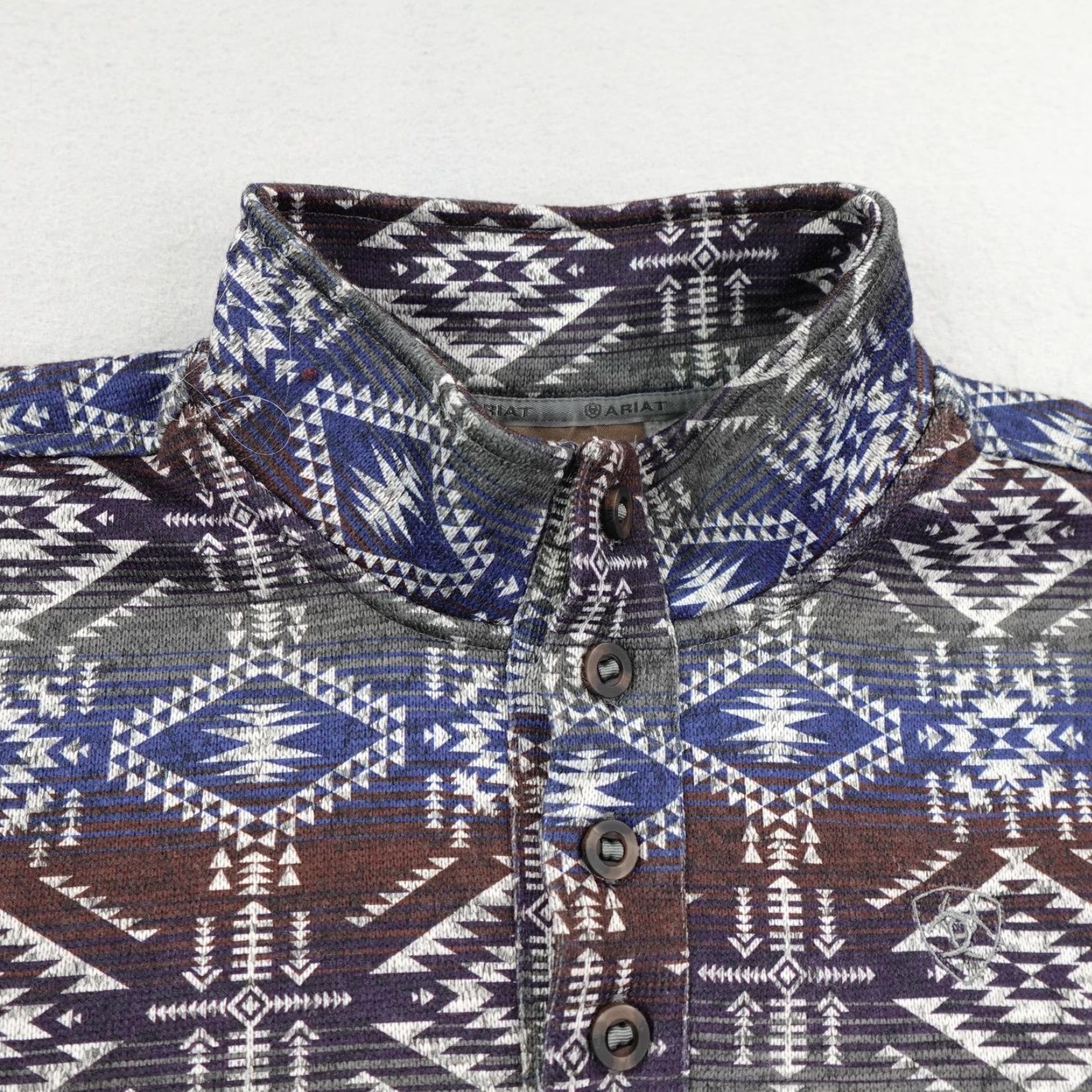 Ariat Ariat Sweater Shirt Mens XL Pullover Fleece Aztec Western Geometric Mock Neck Brown Blue Gray Southwestern Logo Size US XL / EU 56 / 4 - 2 Thumbnail