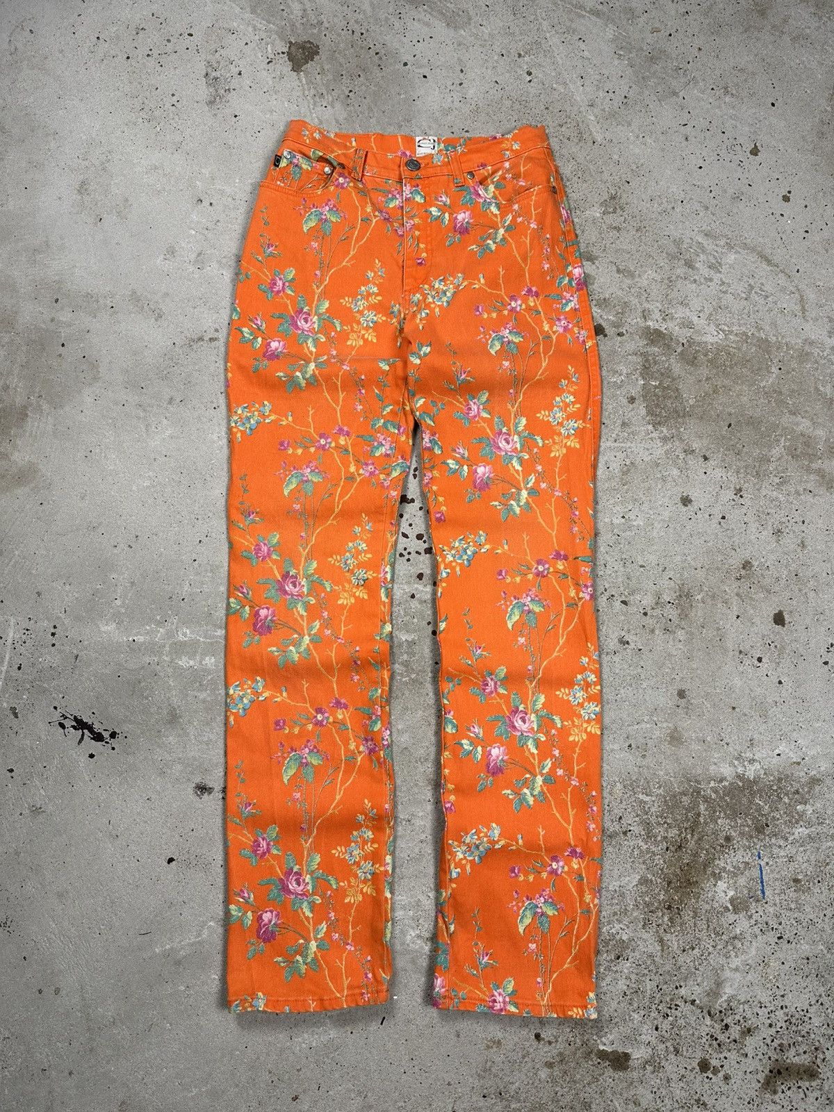 Roberto Cavalli Vintage 90s Roberto Cavalli Jeans Floral Print Flowers Size 28" / US 6 / IT 42 - 1 Thumbnail