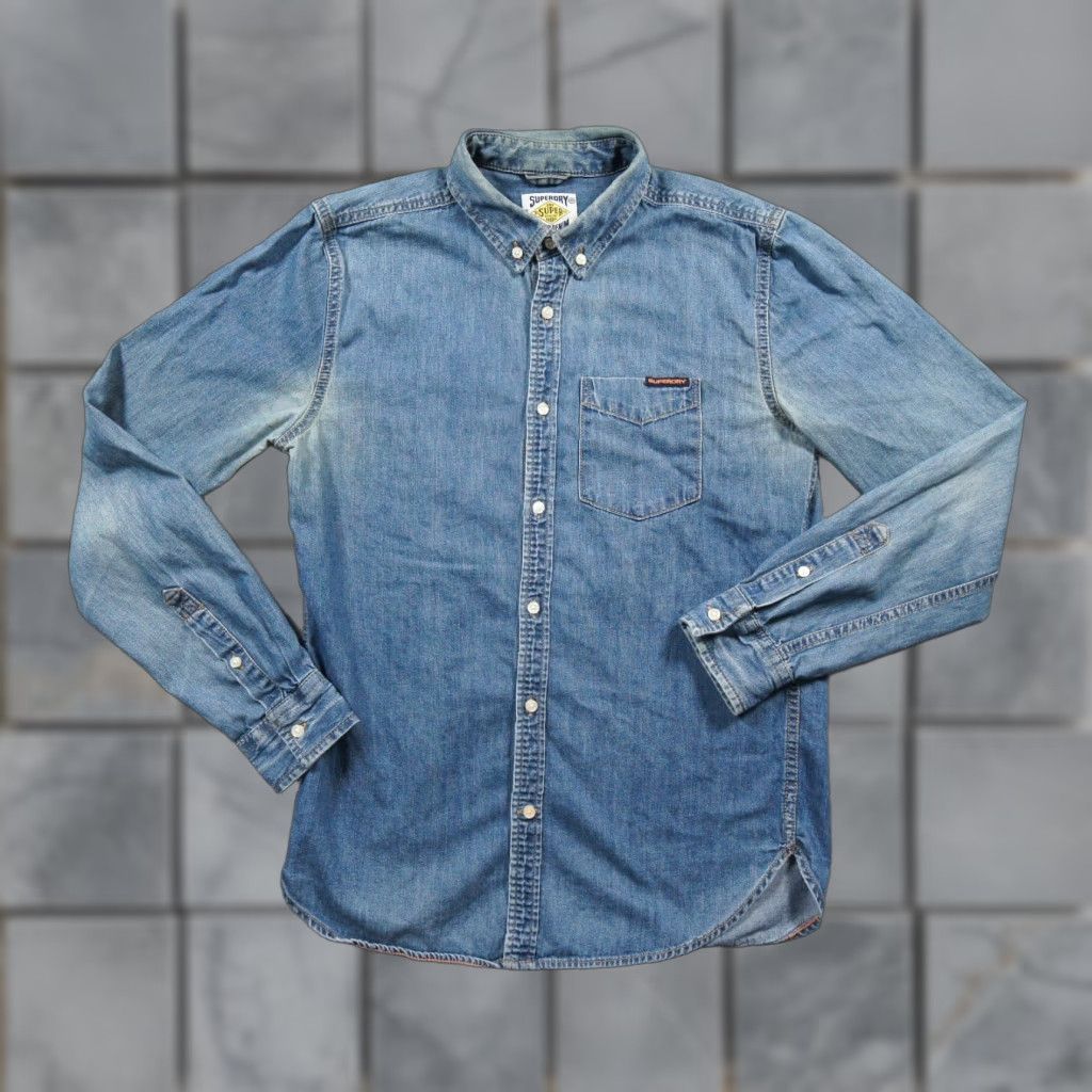 Superdry Superdry Shirt Mens Medium Blue Button Down Denim Jeans Long Sleeve Worn Workwear Size US M / EU 48-50 / 2 - 1 Thumbnail