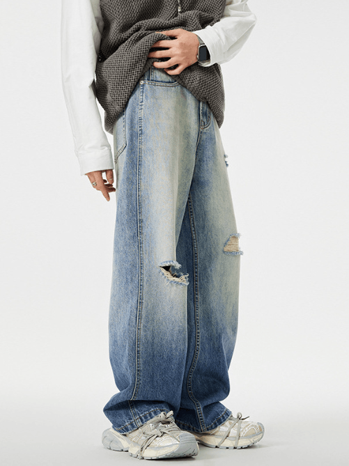 Japanese Brand × Jean American street light blue distressed vintage ripped jeans Size US 32 / EU 48 - 2 Thumbnail