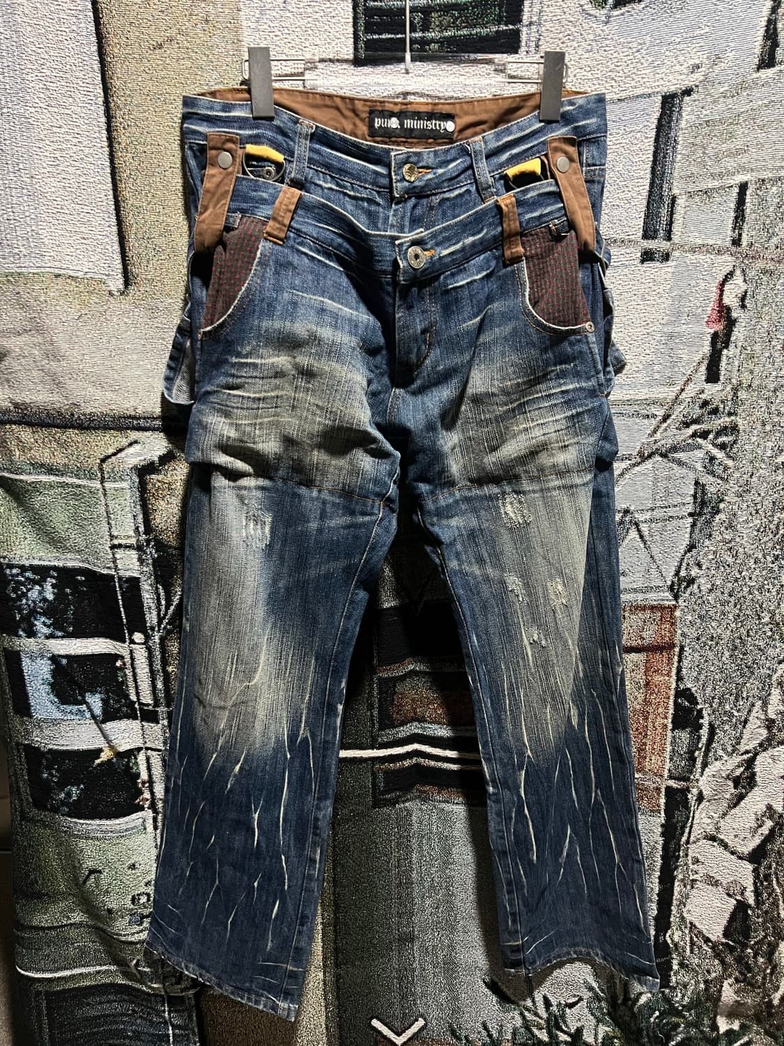 Japanese Brand DOUBLE WAIST Remake Y3 printed denim pant Size US 33 - 1 Thumbnail